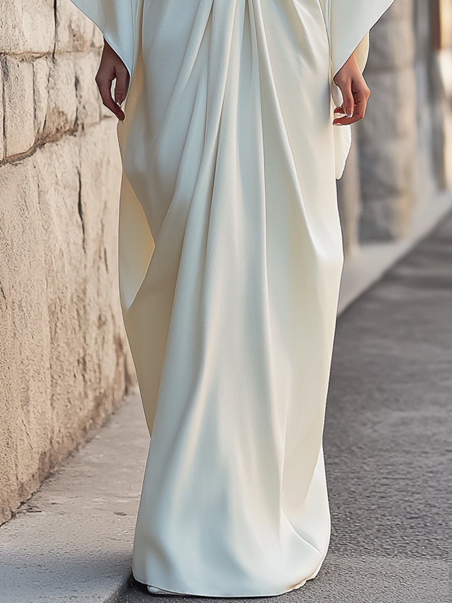 Chic Ivory Draped Kimono-Sleeve Gown