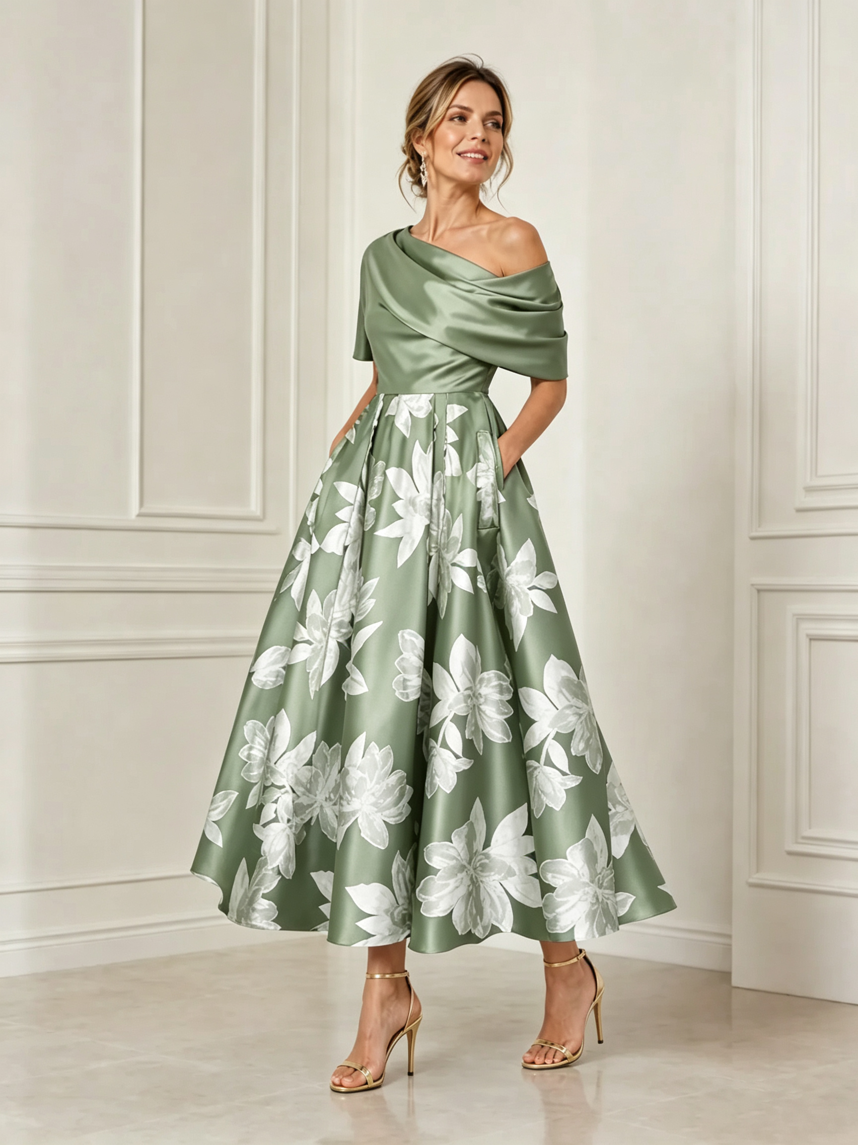 Modern Off the Shoulder Floral Print Maxi Dress