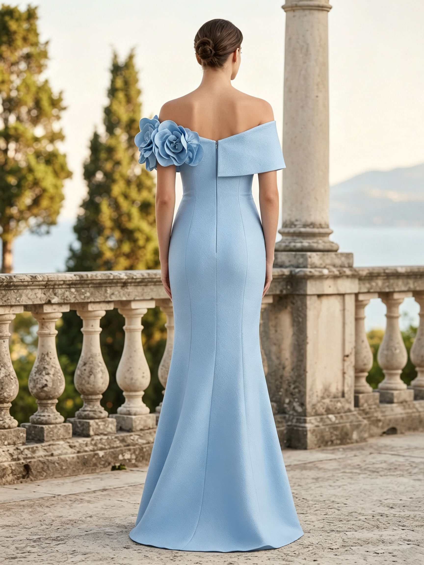 Off-The-Shoulder Floral Accent Mermaid Evening Gown