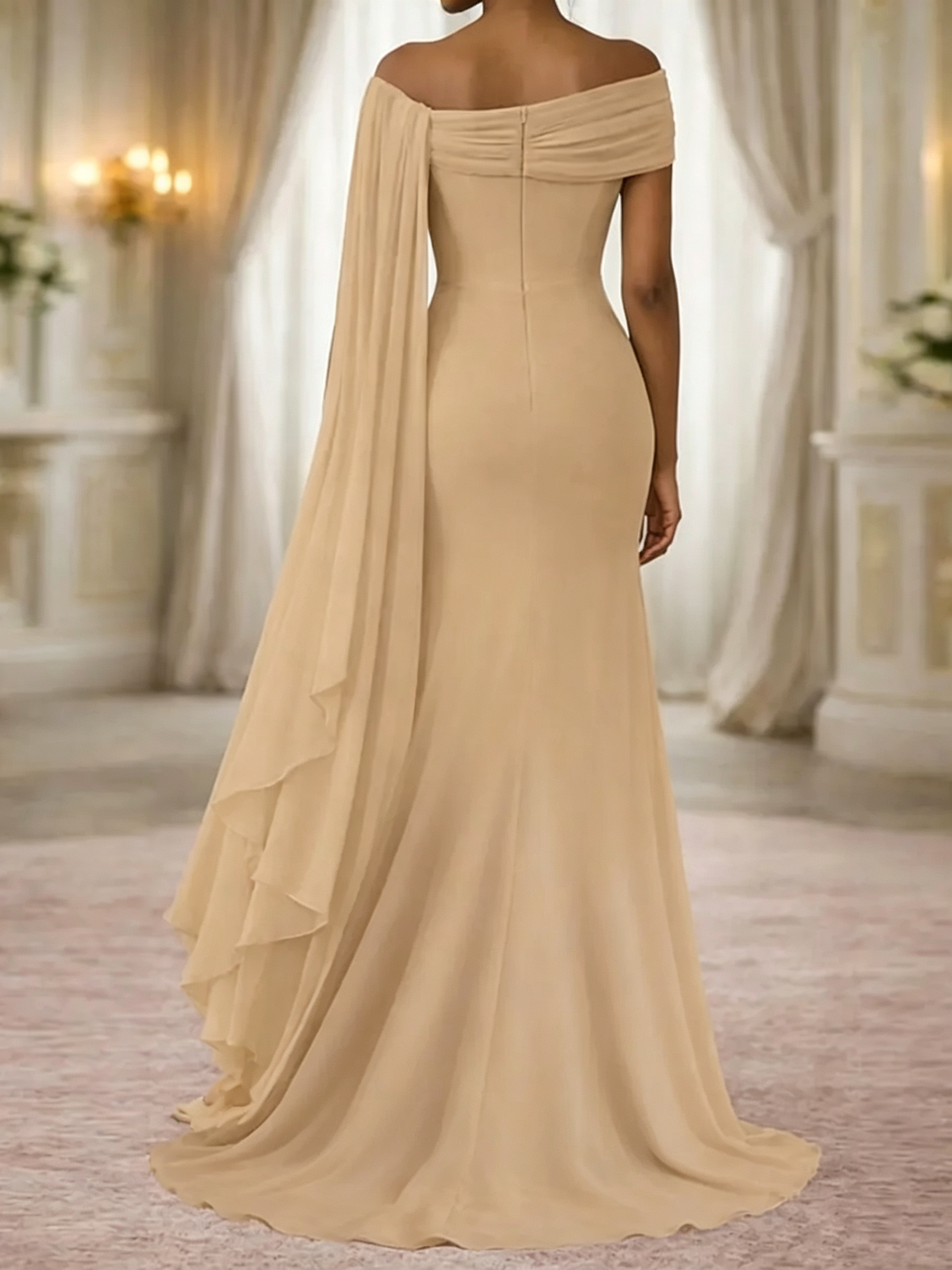 Stunning Sheath One-Shoulder Rhinestone Sweep Train Chiffon Corset Mother of the Bride Dress