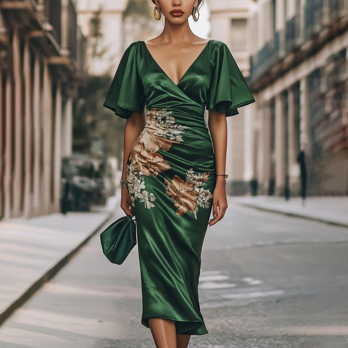 Gorgeous Short Sleeve V-Neck Midi Dress