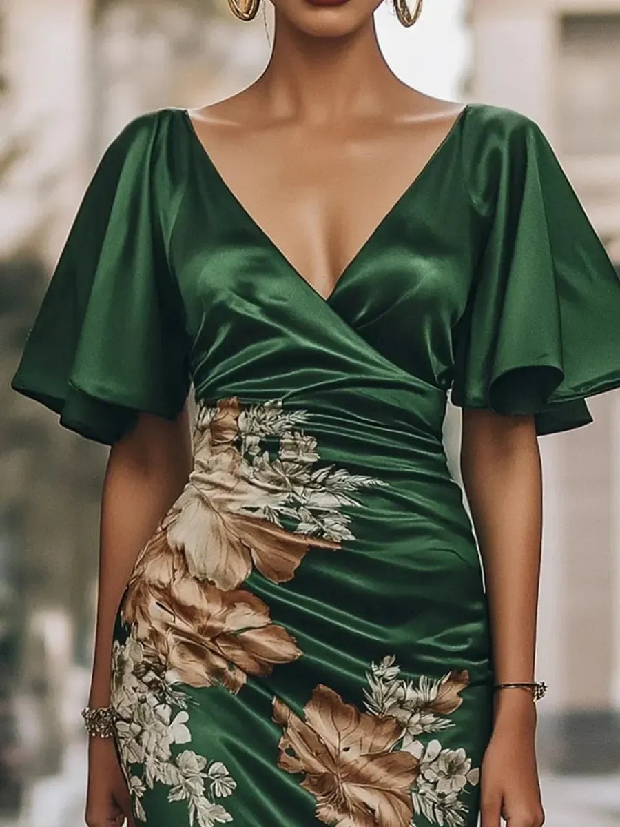 Gorgeous Short Sleeve V-Neck Midi Dress