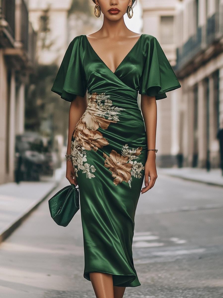 Gorgeous Short Sleeve V-Neck Midi Dress