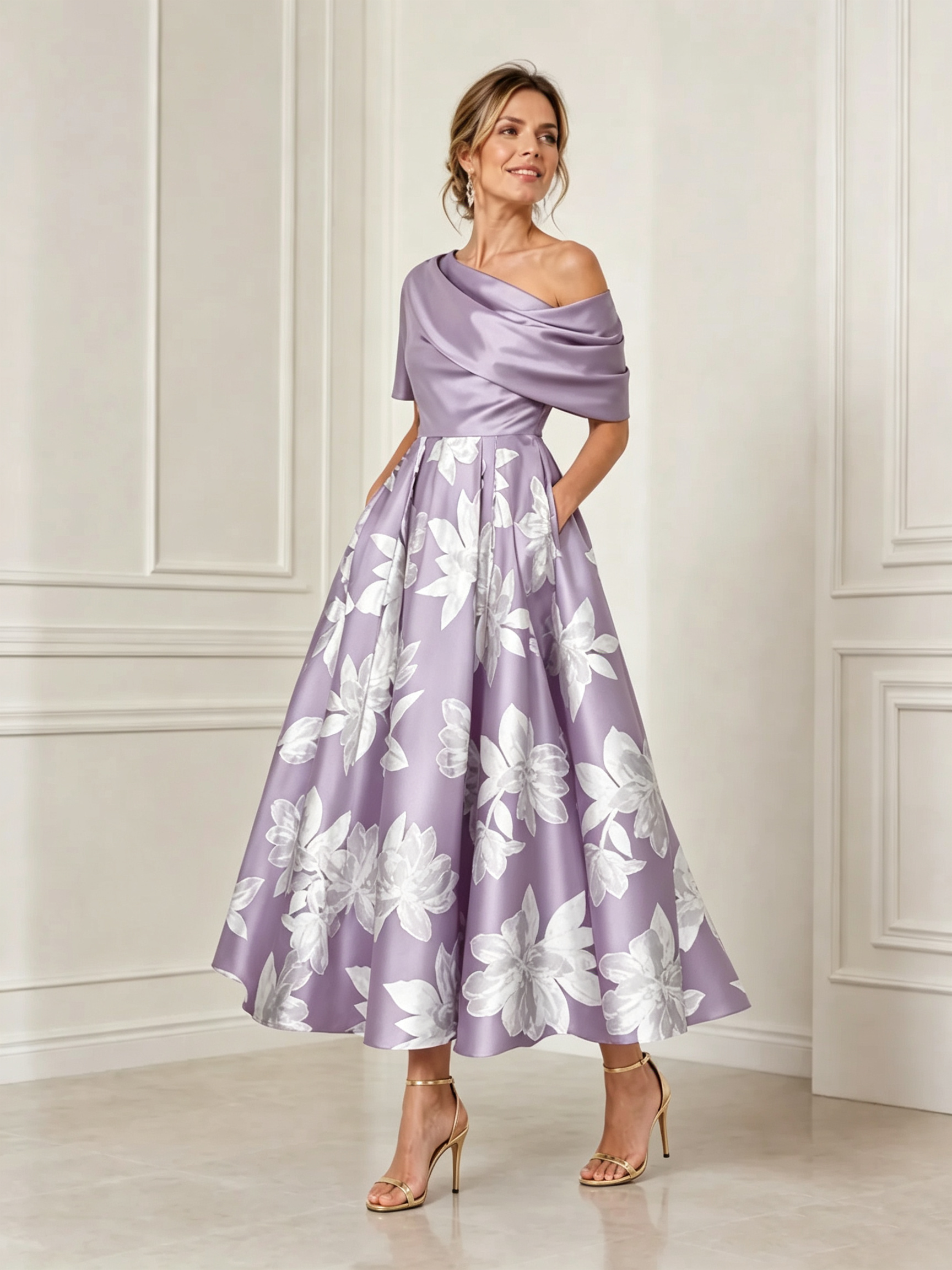 Modern Off the Shoulder Floral Print Maxi Dress