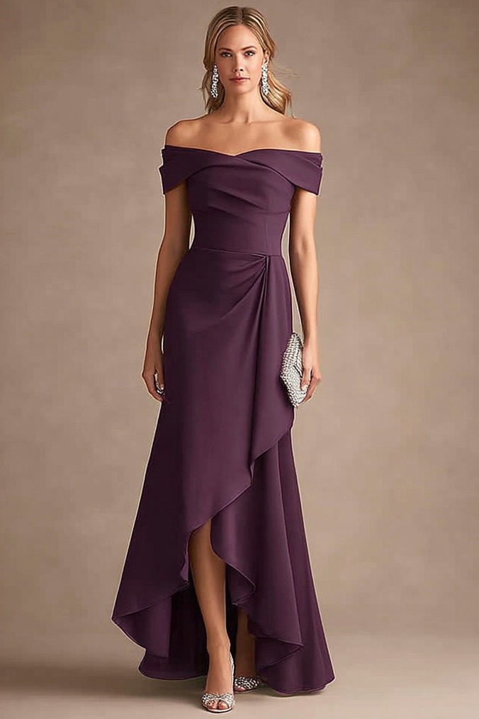 Formal Evening Dress Purple Off Shoulder Ruffle Maxi Dress