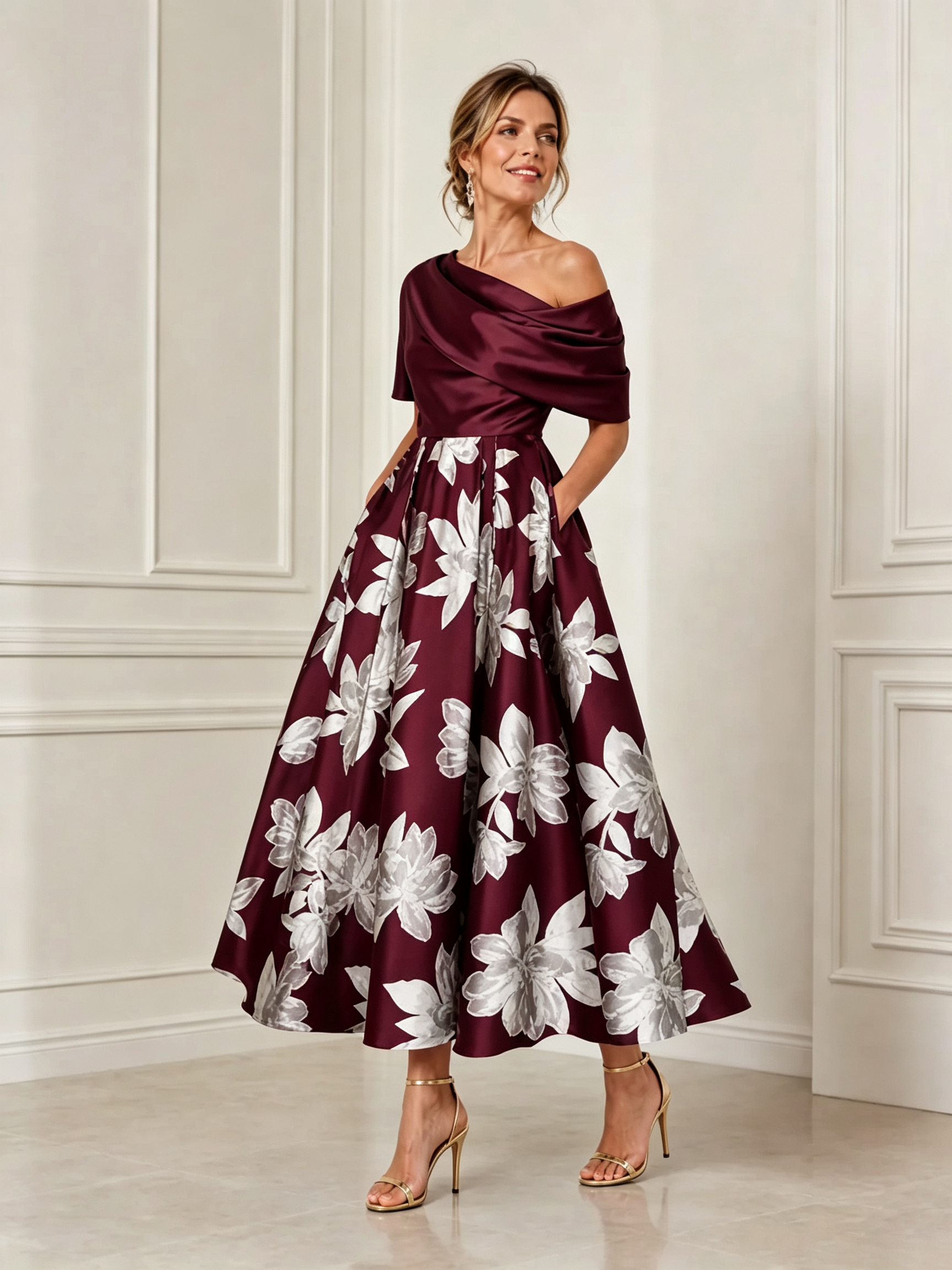 Modern Off the Shoulder Floral Print Maxi Dress