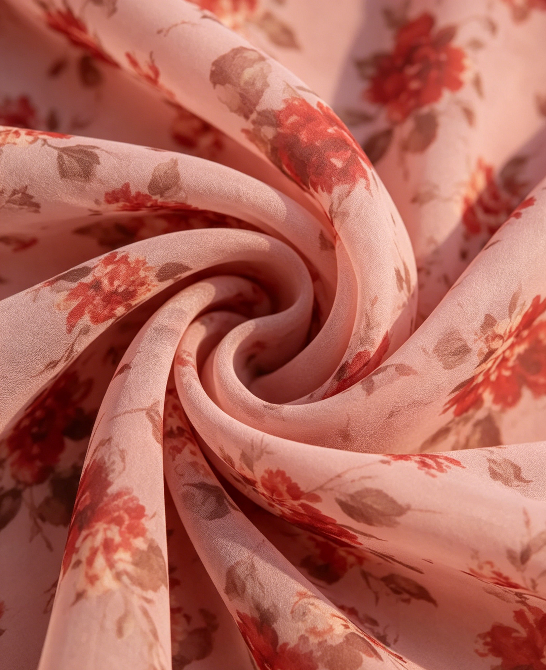Pink Floral Chiffon Batwing Sleeve Pleated Maxi Dress