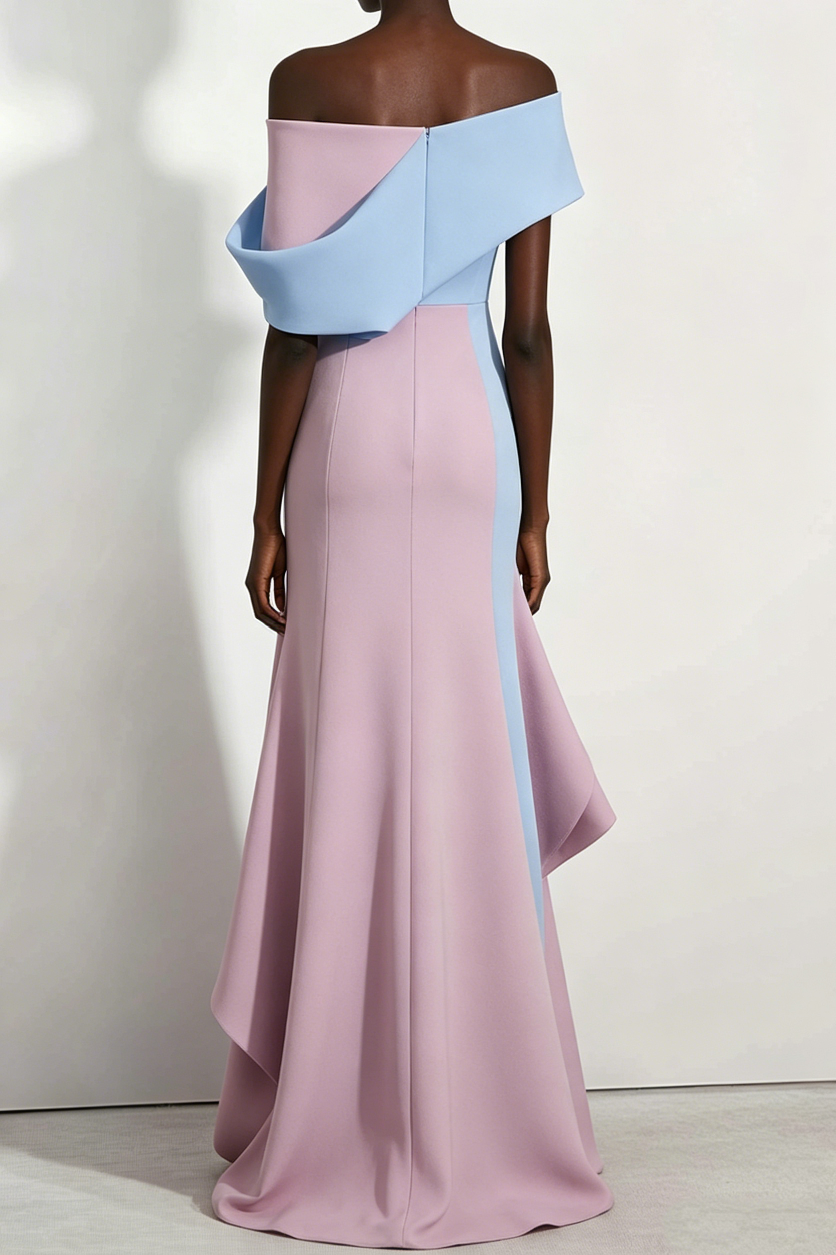 Formal Evening Dress Blue Pink Off The Shoulder Maxi Gown