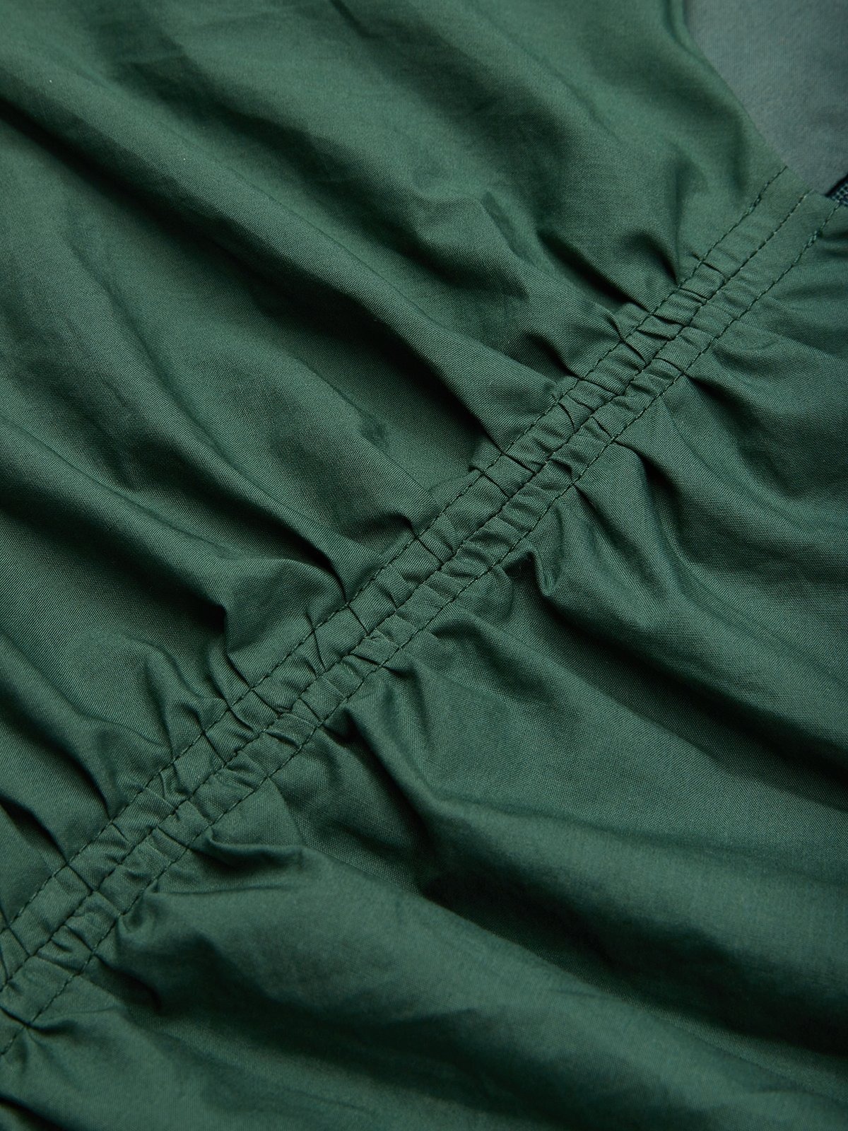 Green Shirred Cotton Crew Neck Sleeveless A-Line Midi Dress