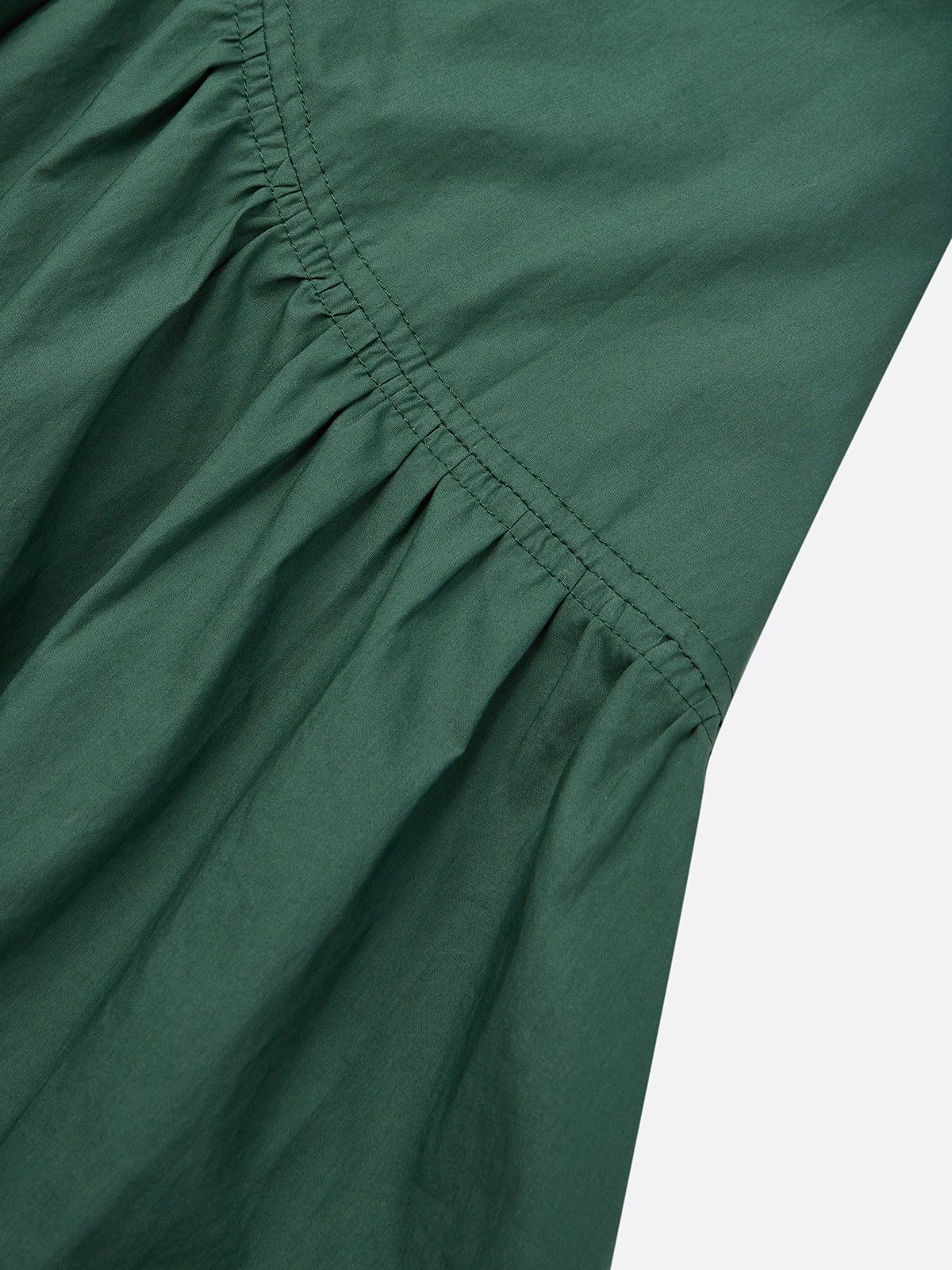 Green Shirred Cotton Crew Neck Sleeveless A-Line Midi Dress