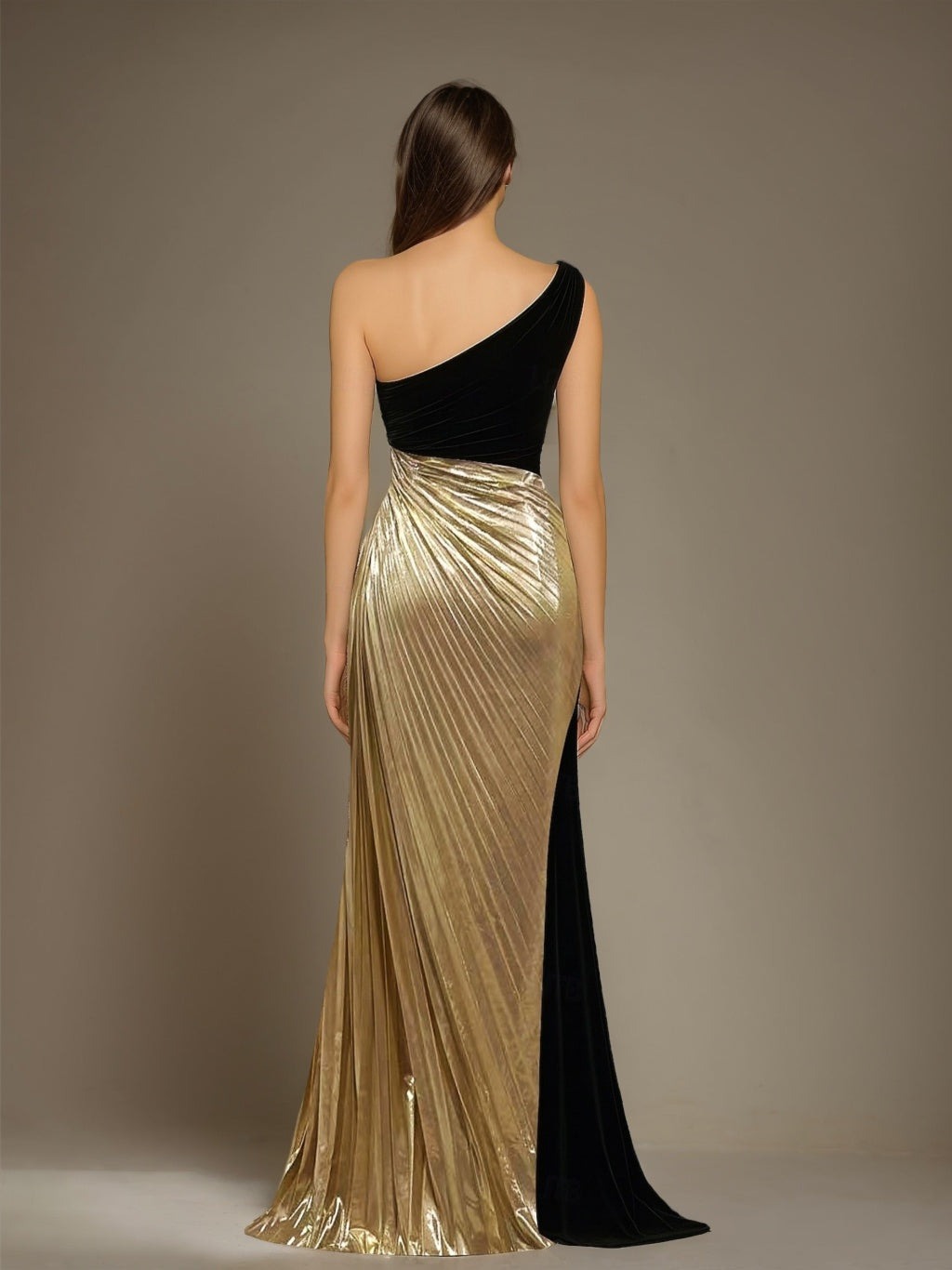 One-Shoulder Sleeveless Floor-Length Evening Dress