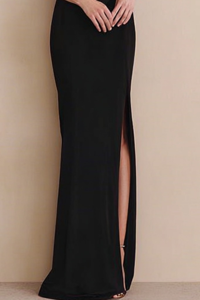 Formal Evening Dress Black One Shoulder Slit Maxi Dress