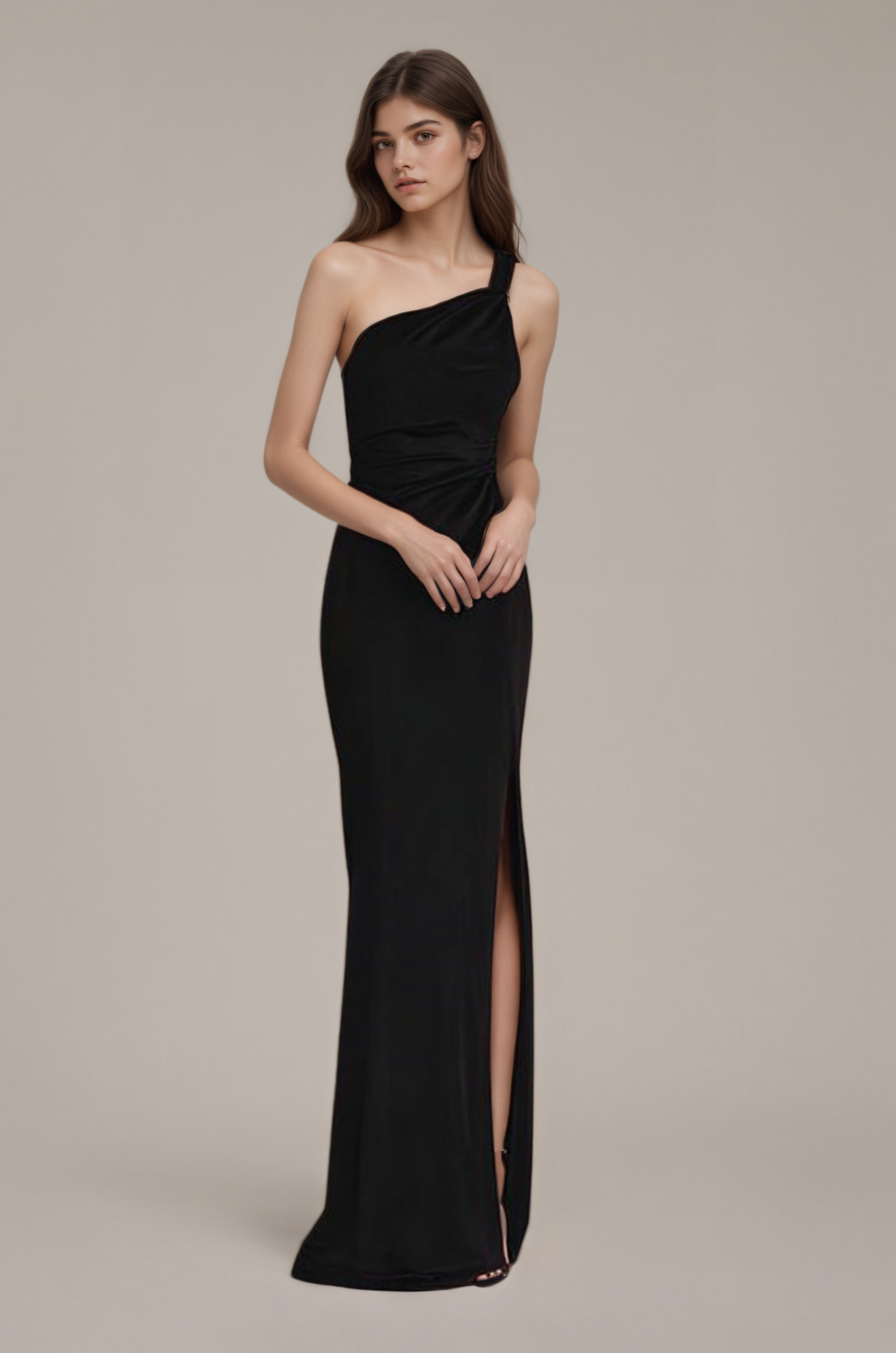 Formal Evening Dress Black One Shoulder Slit Maxi Dress