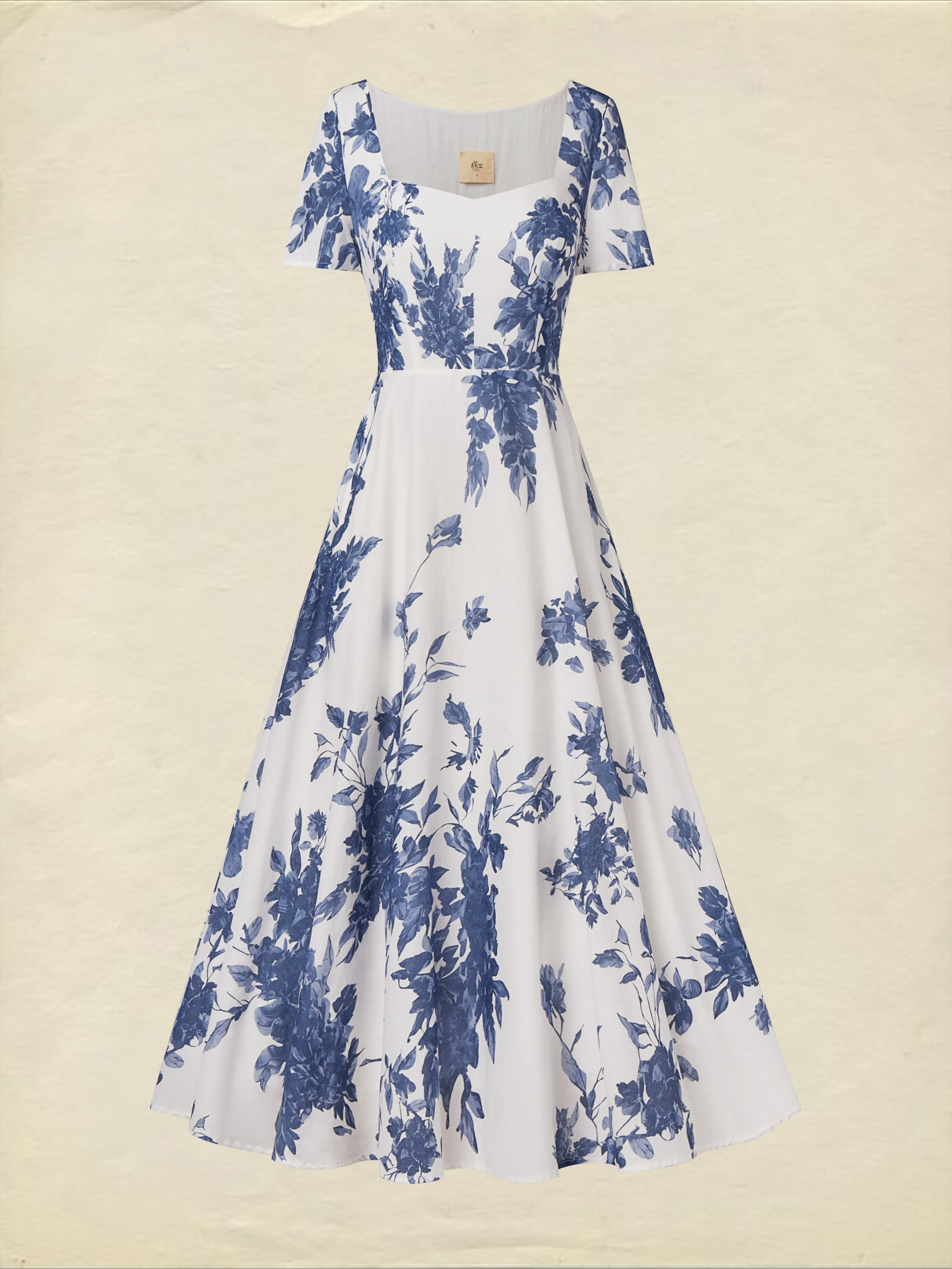 Elegant Vacation Floral Linen Maxi Dress in Blue