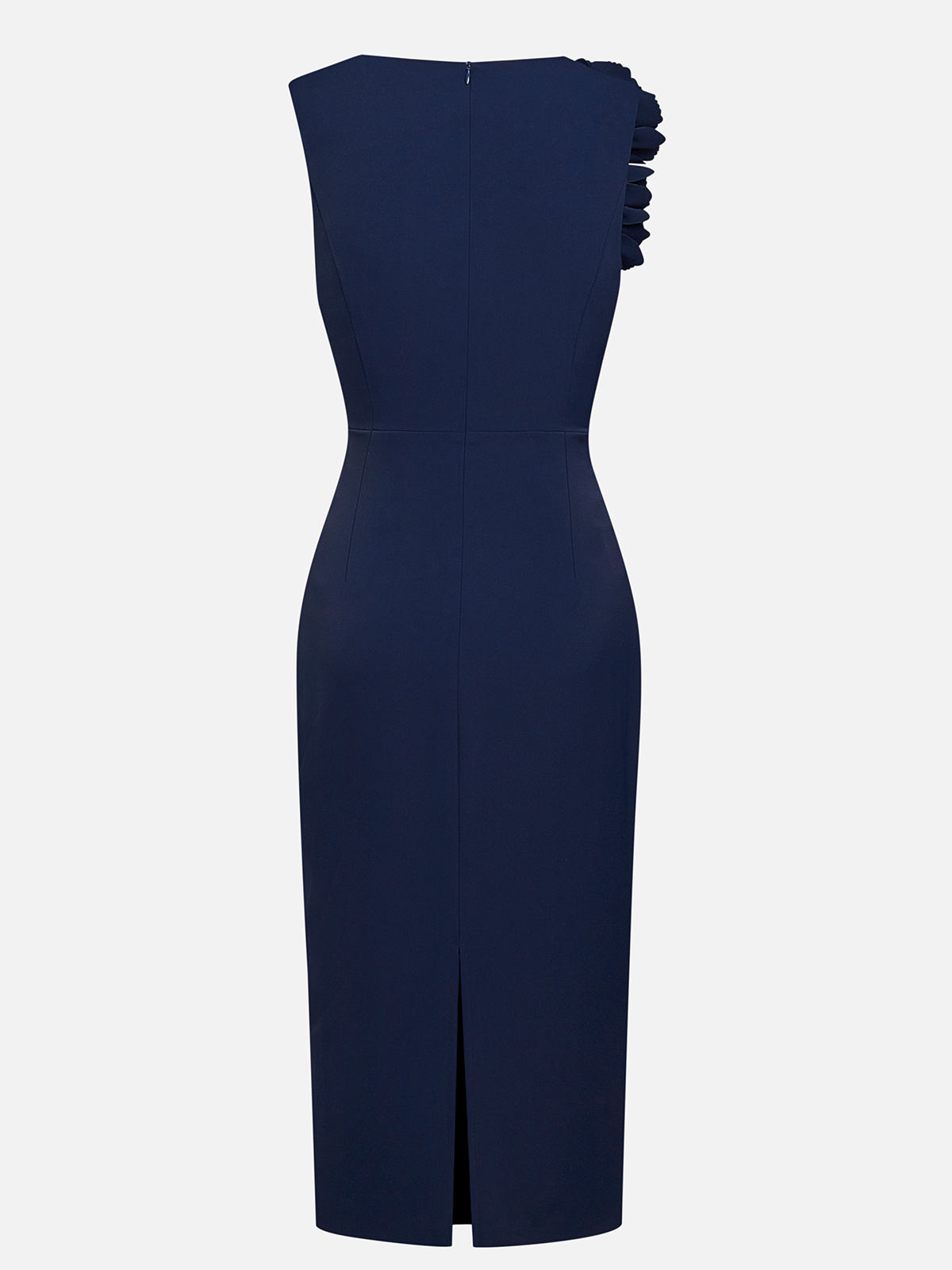 Blue 3D Floral Classic Sweetheart Neckline Sleeveless Sheath Midi Dress