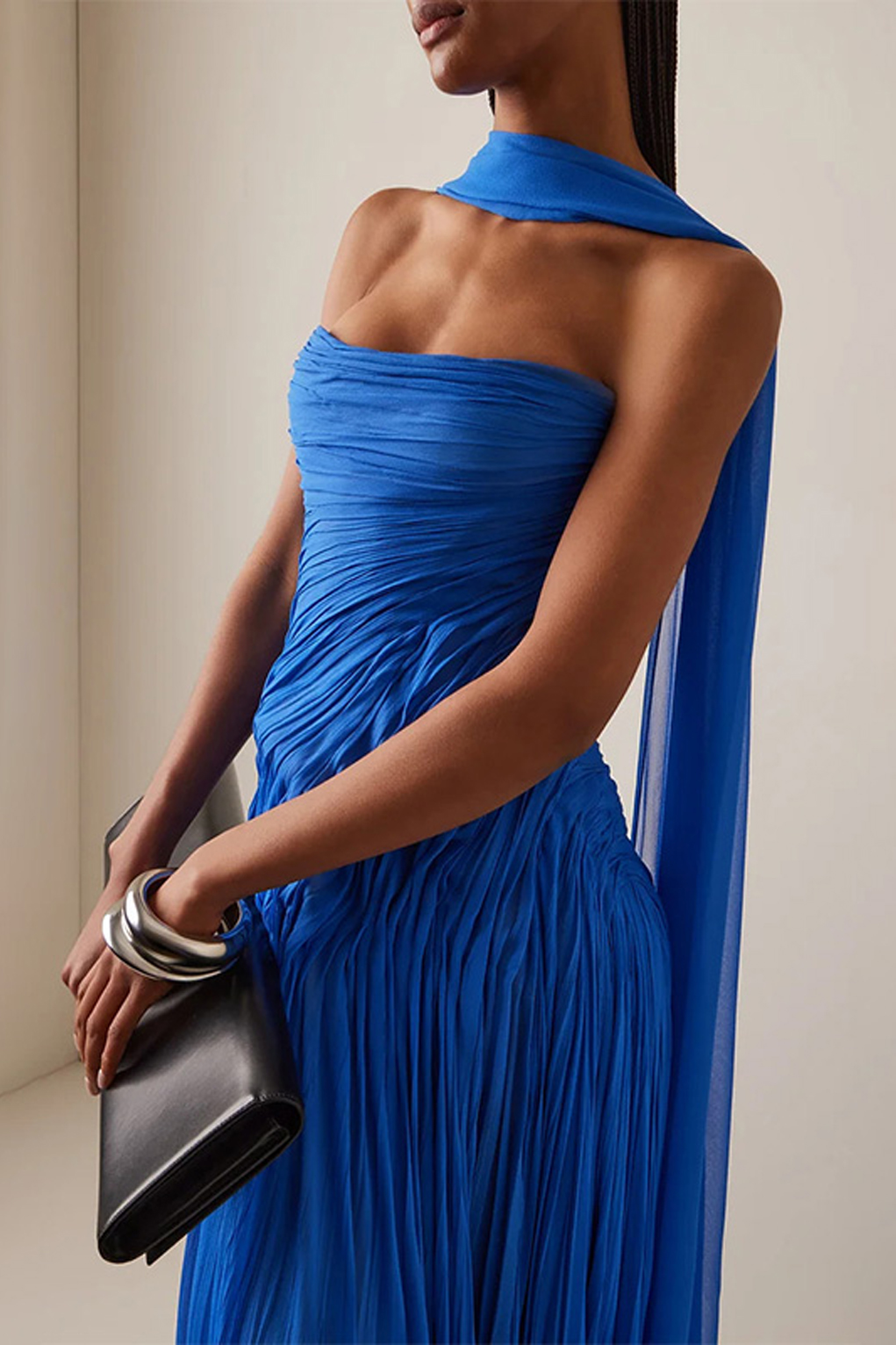 Scarf-detail Hand-Pleated Gown