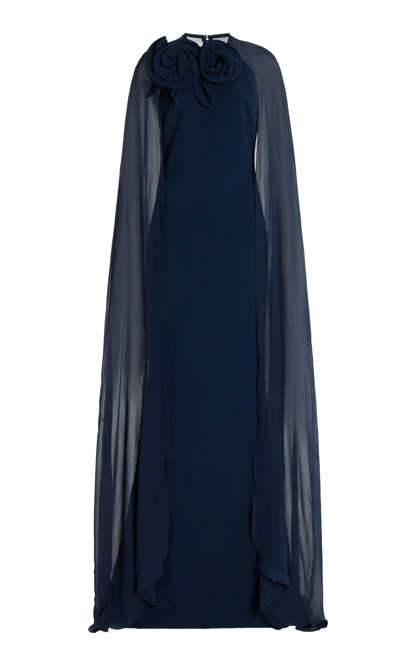 Cape-Detailed Cady Maxi Dress navy