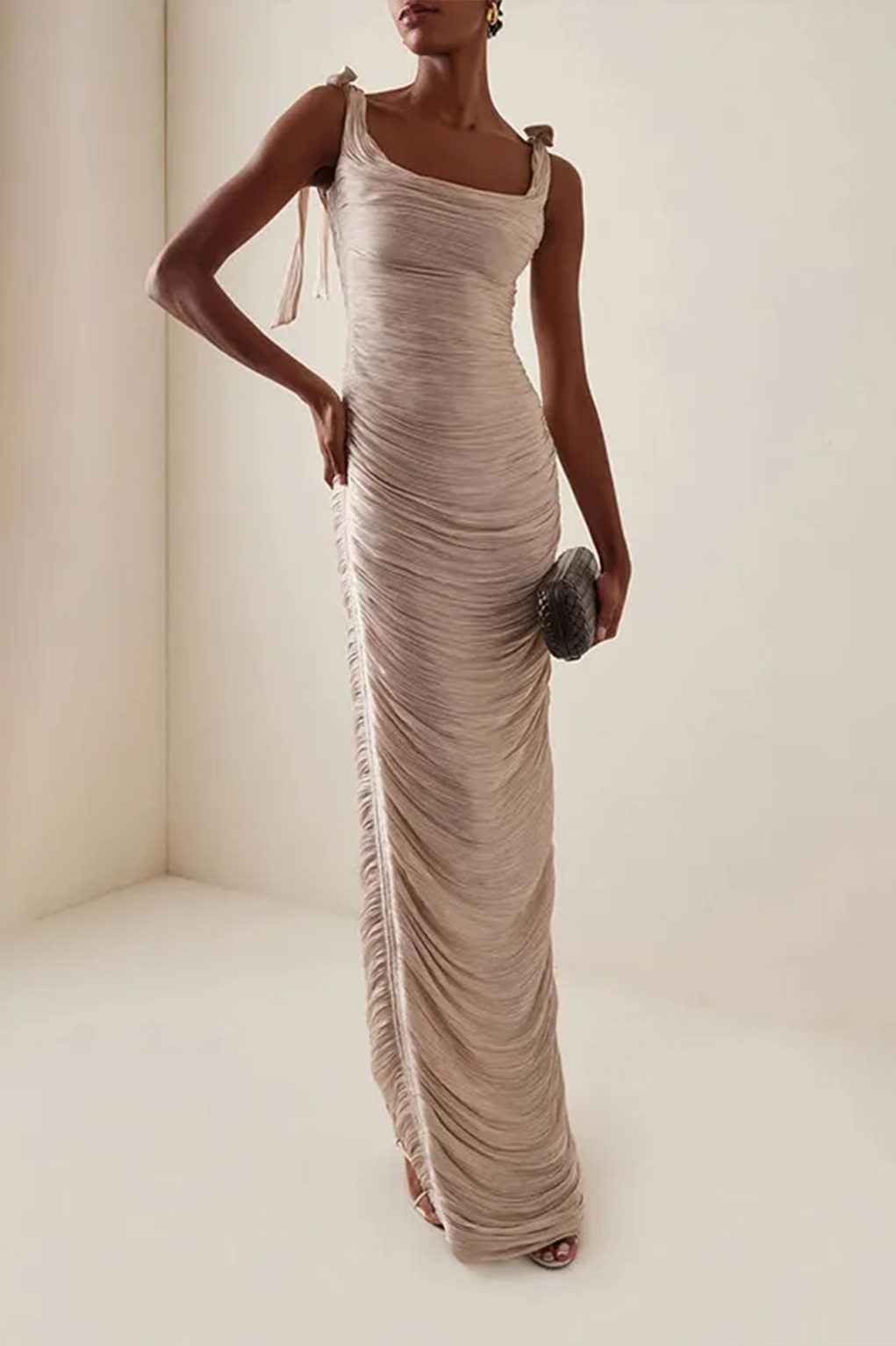 Ruched Pink Satin Gown