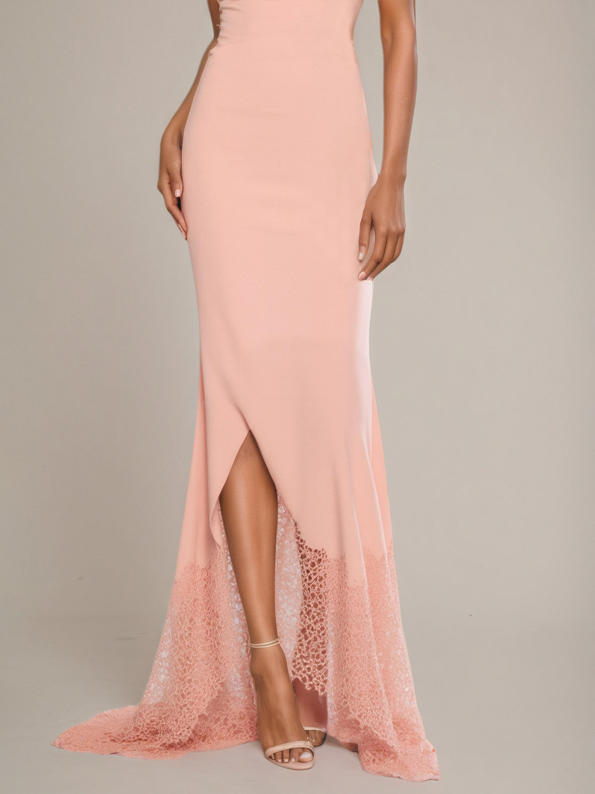 Pink 3D Floral Lace Classic One Shoulder Sleeveless Mermaid Gown Dress