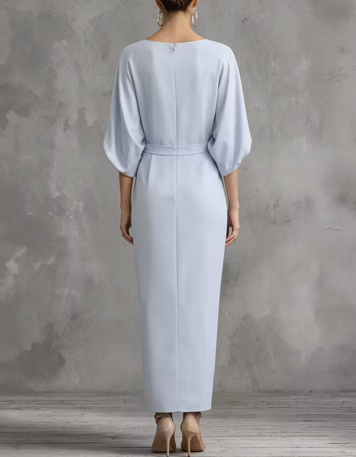 Light Blue Boat-neck Midi Dress