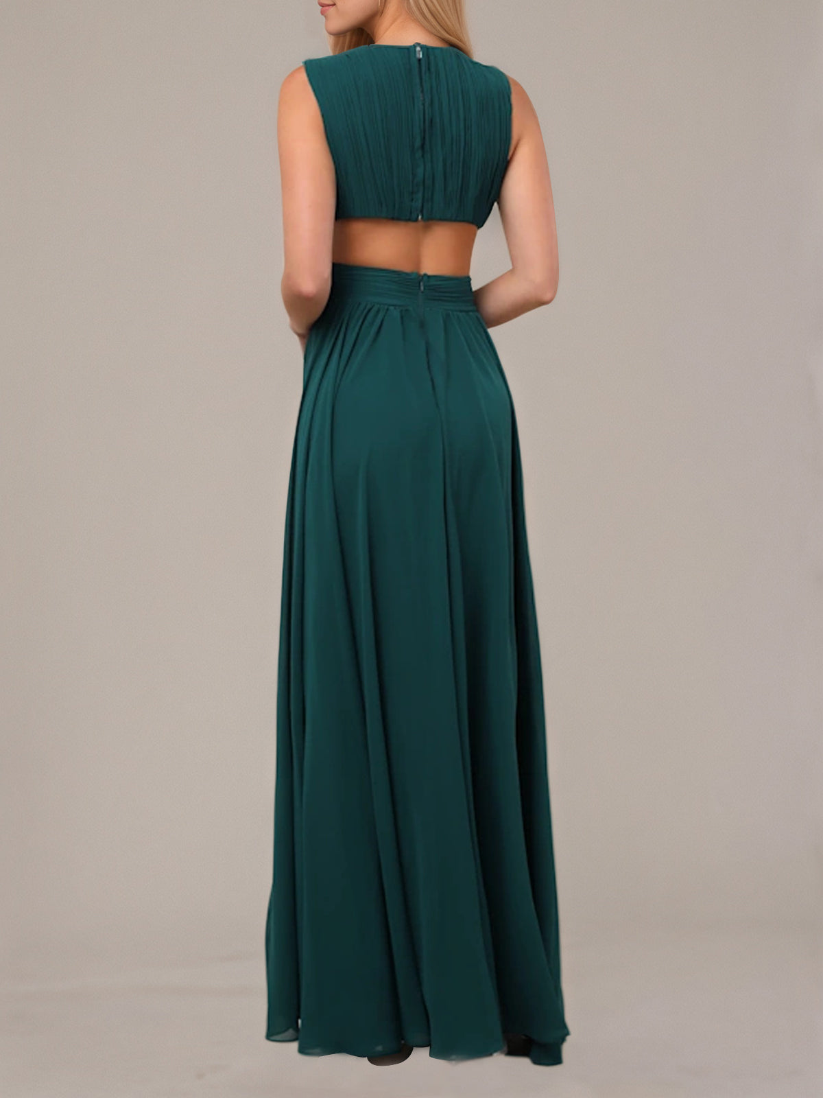 Green A Line Chiffon V Neck Sleeveless Floor Length Dresses