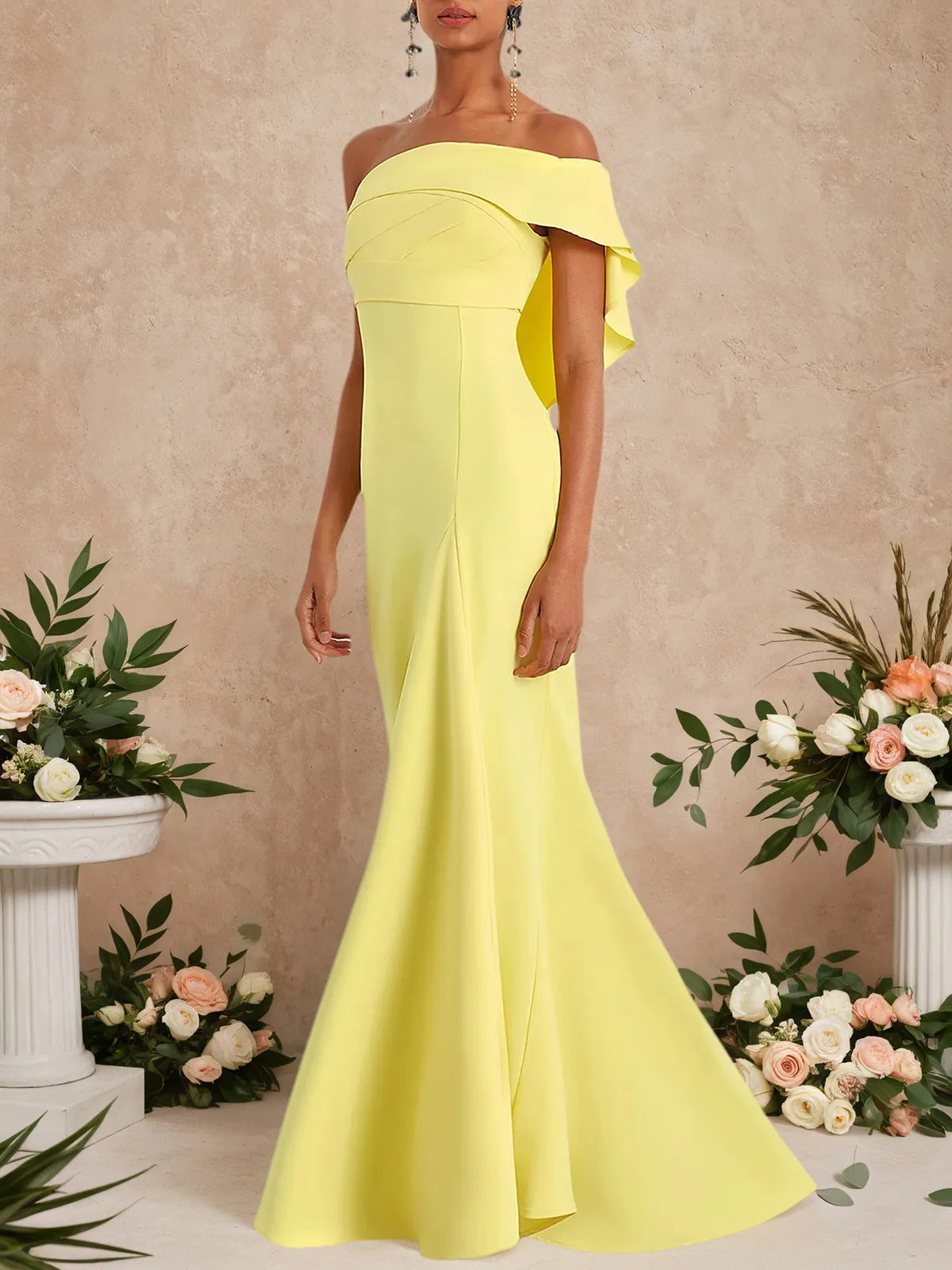 Yellow Ruched One Shoulder A-Line Gown