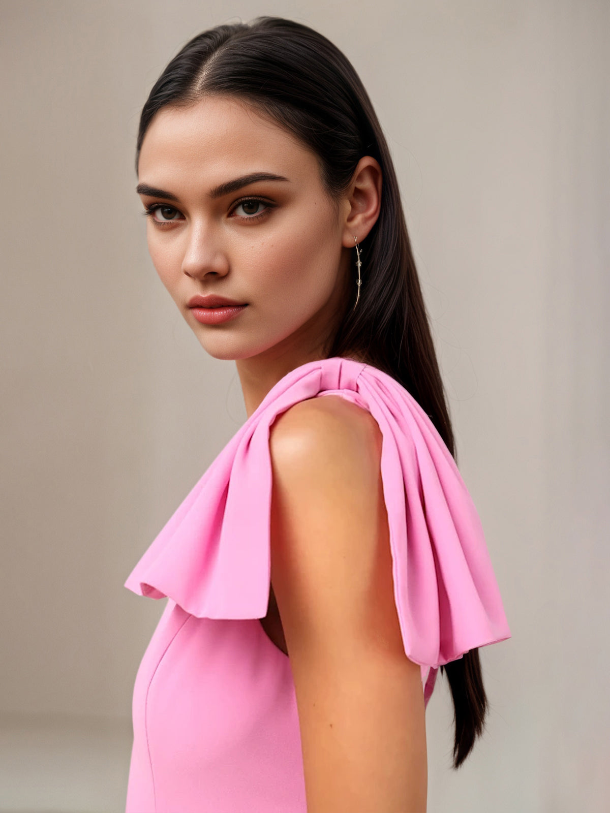 Pink Chiffon Sheath/Column One Shoulder Sleeveless Floor Length Bridesmaid Dress With Bow