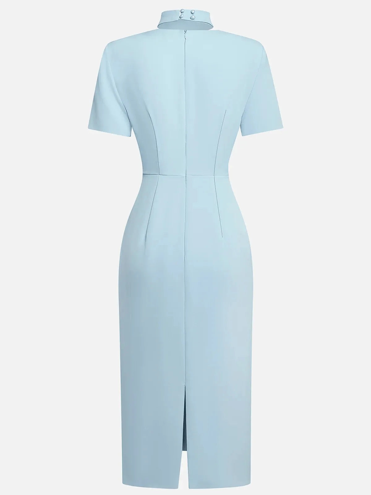 Light Blue Rhinestone Classic Square Neck Short Sleeve Sheath Midi Dress