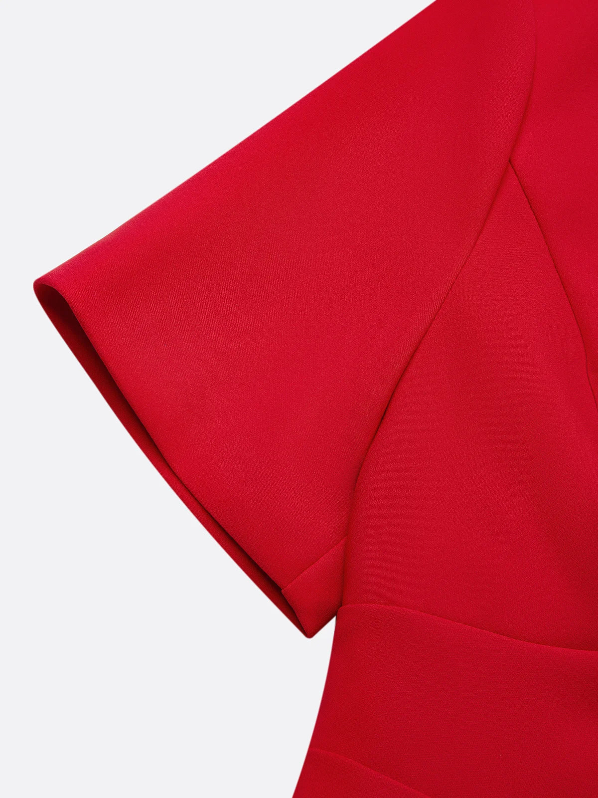 Red Sheath/Column Stretch Crepe Scoop Neck Short Sleeves Tea Length Dresses