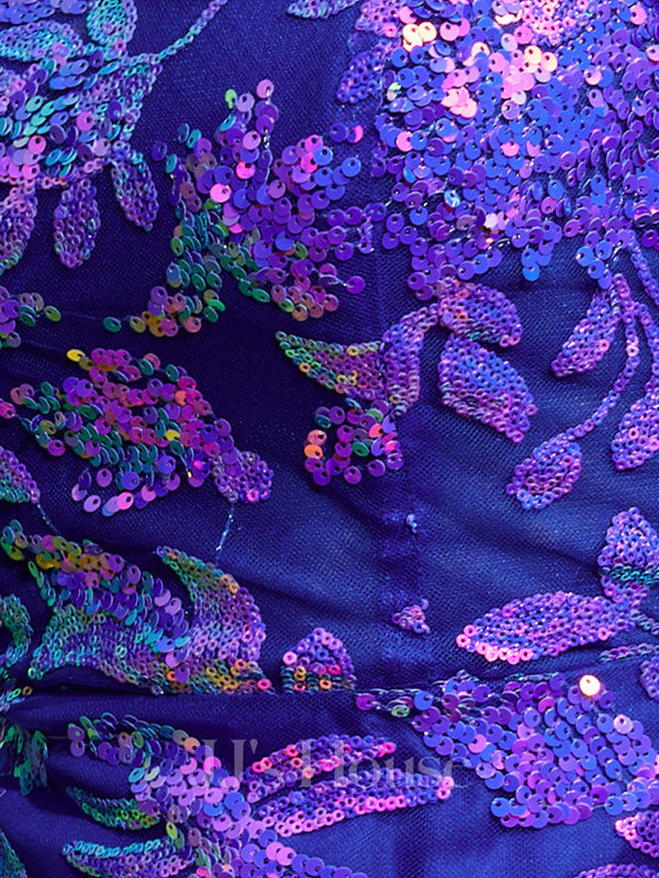 Royal Blue Sheath Off the Shoulder Long Sequined Prom Dress With Slit