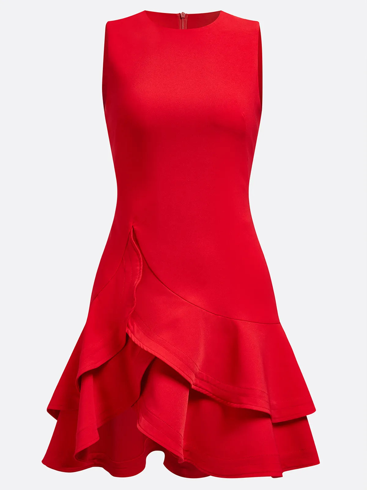 Red Ruffled Crew Neck Sleeveless A-line Mini Homecoming Dress