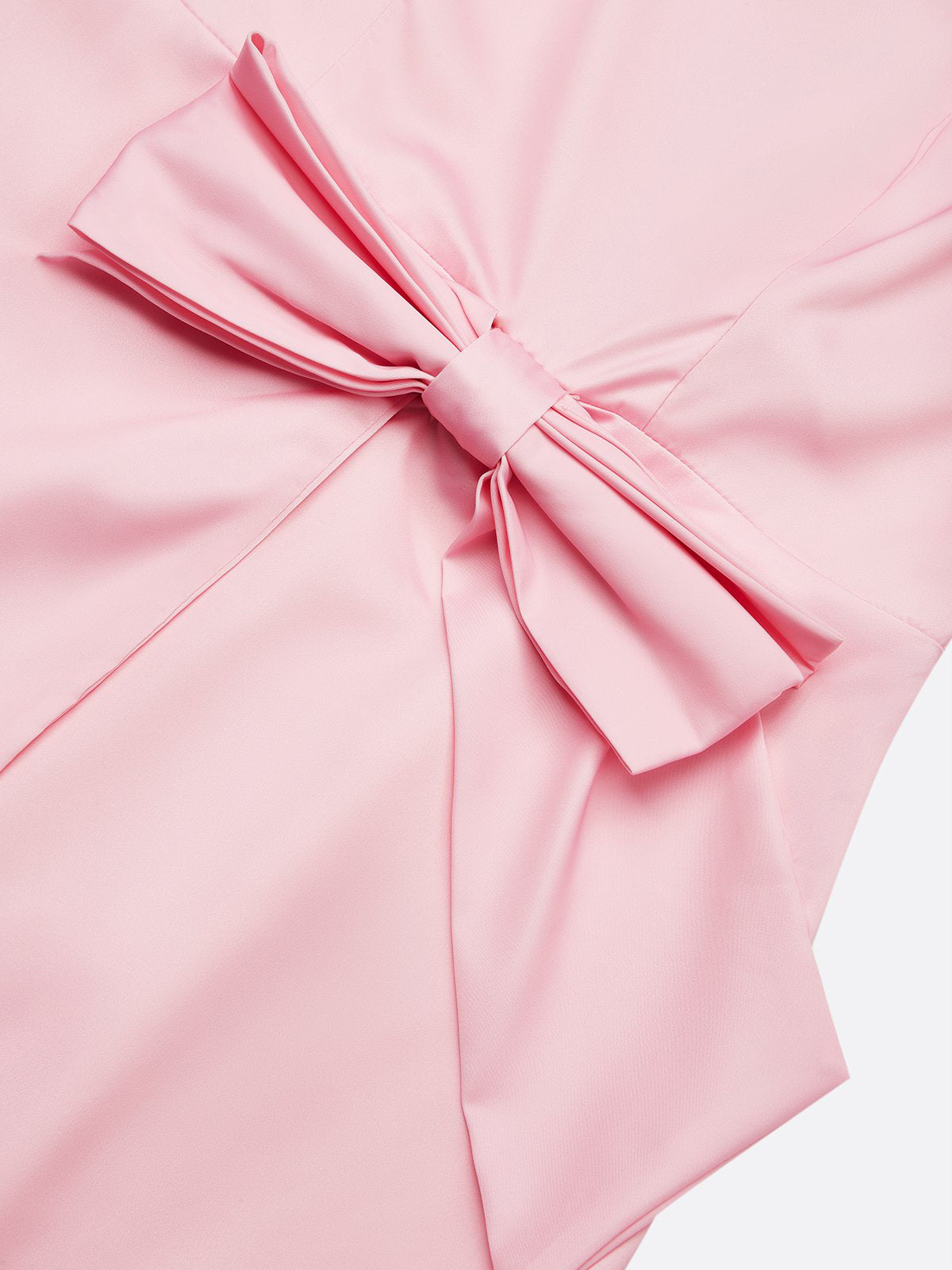 Pink Bow Floral Square Neck Sheath Midi Satin Dress