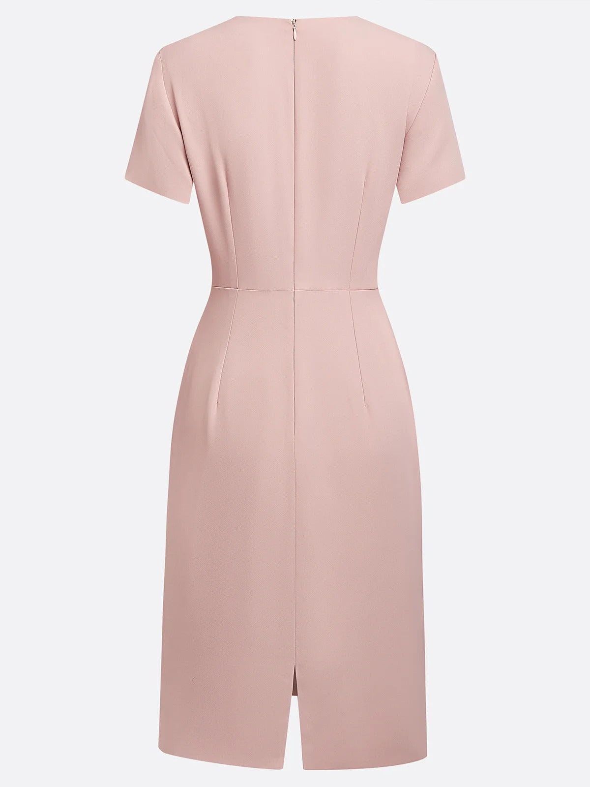 Pink Sheath/Column Satin V Neck Short Sleeves Knee Length Dresses