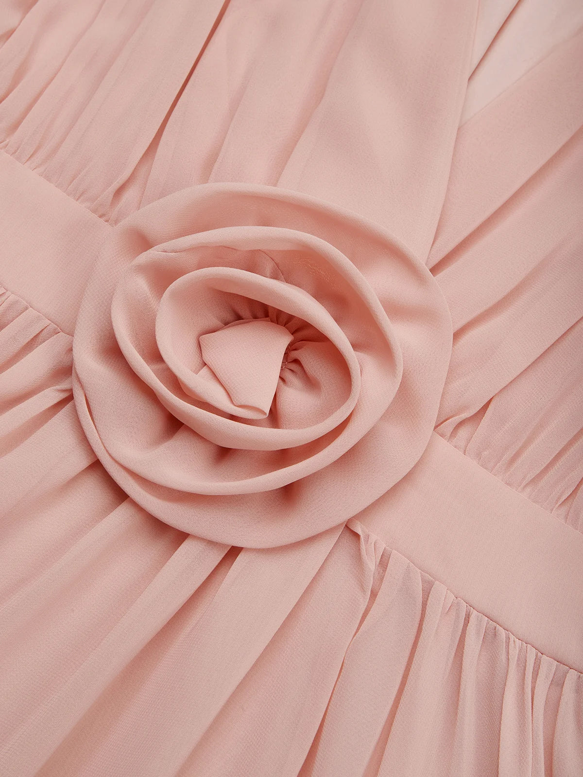 Pink A Line Chiffon V Neck Sleeveless Floor Length Dresses With 3D Flower