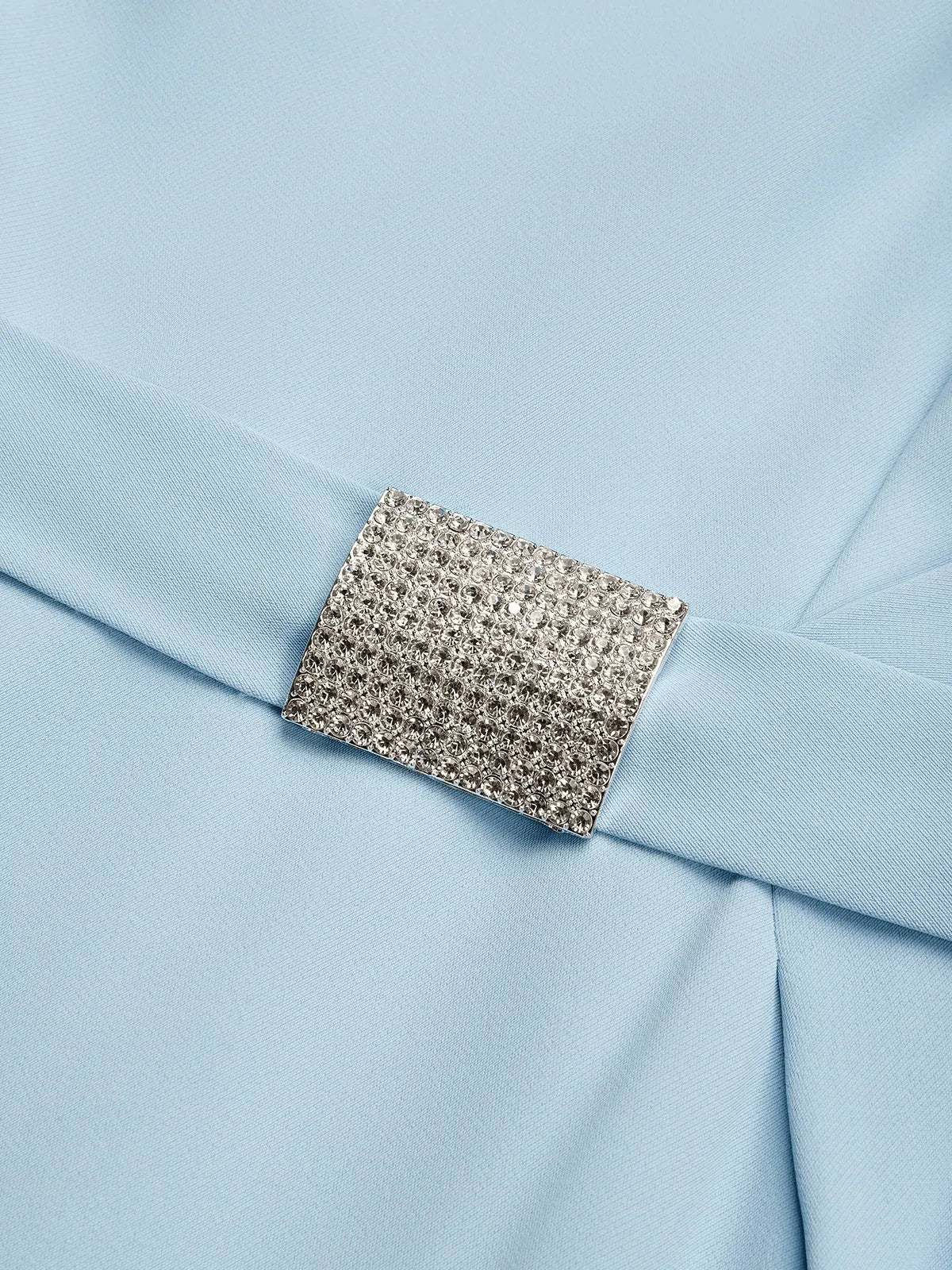 Light Blue Rhinestone Classic Square Neck Short Sleeve Sheath Midi Dress