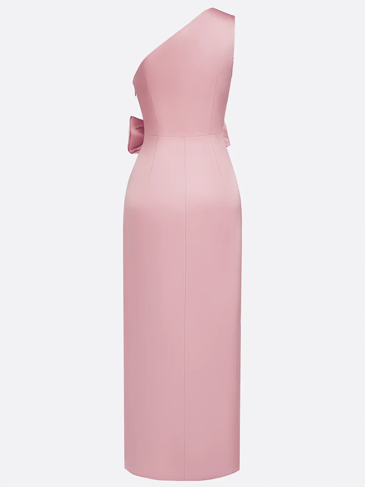 Pink Sheath/Column Satin One Shoulder Sleeveless Ankle Length Dresses With Bow