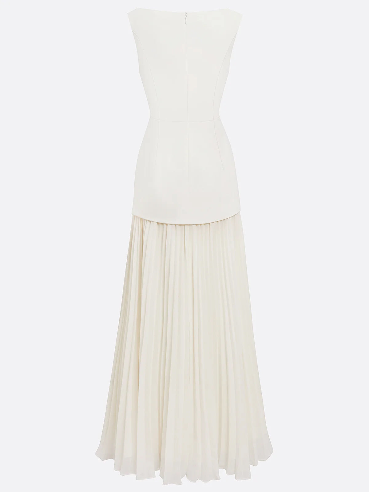 White A Line Chiffon Round Neck Sleeveless Floor Length Dresses