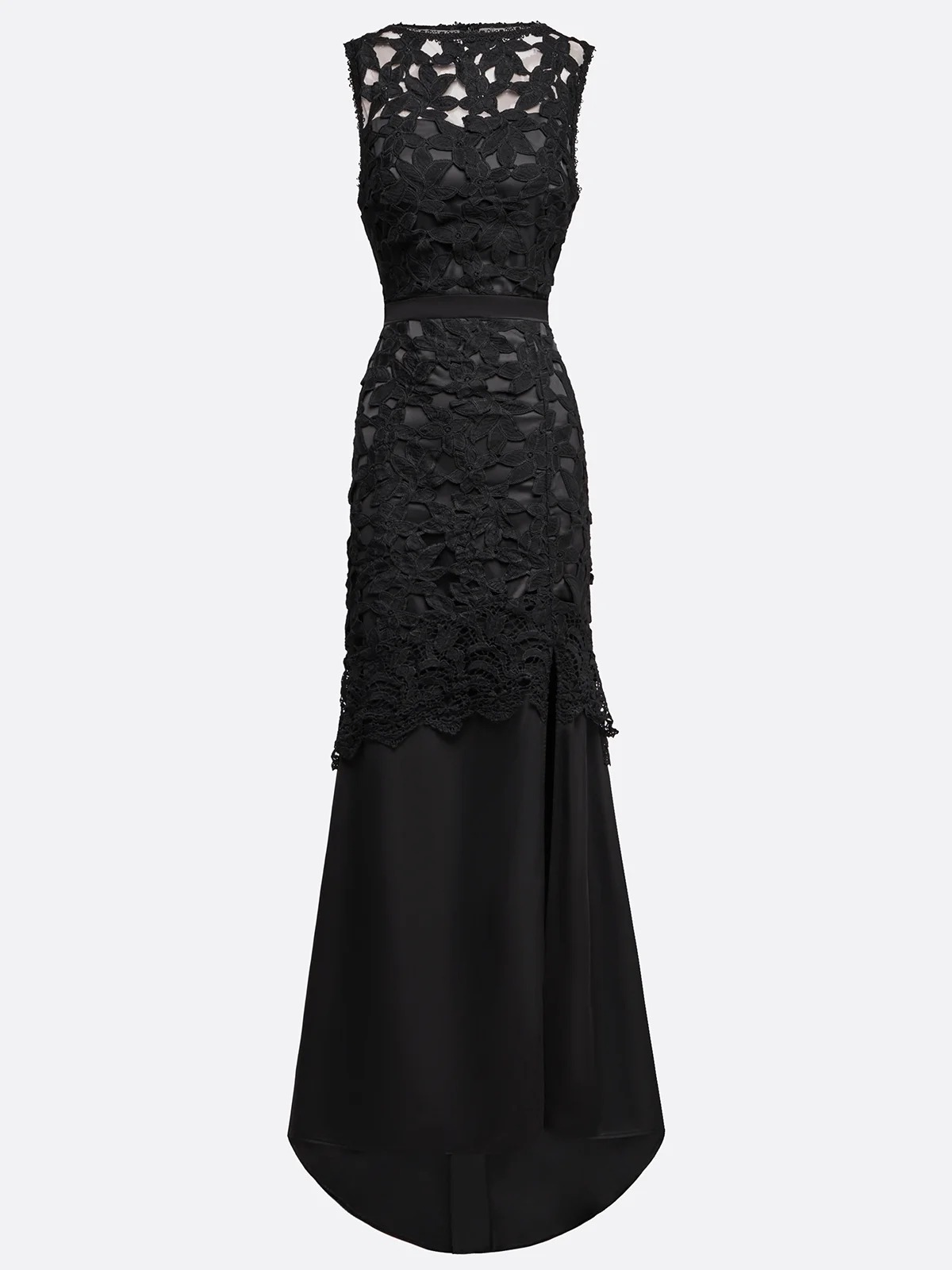 Black Lace Split Joint Classic Boat Neck Sleeveless Mermaid Gown Dress