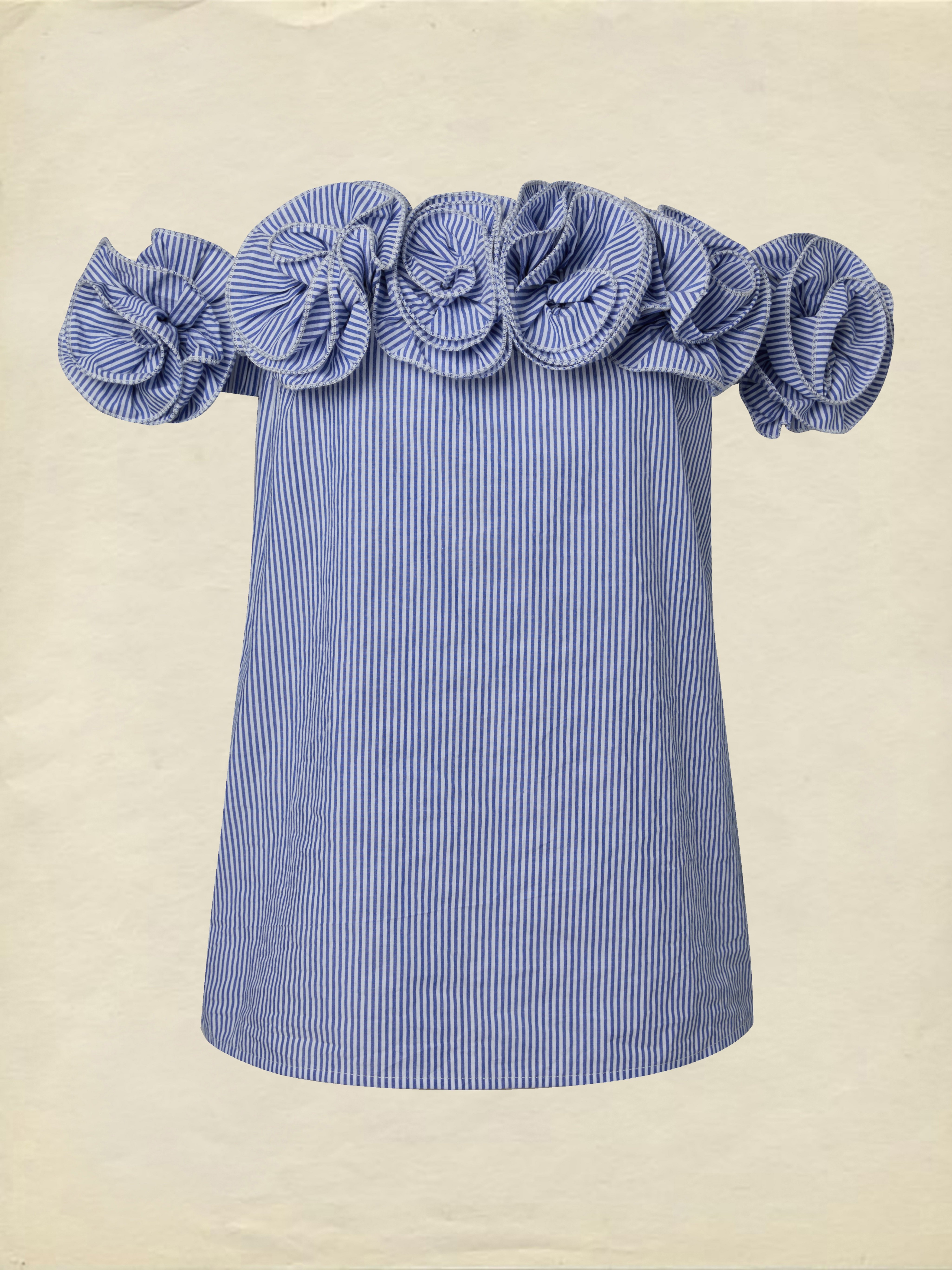 French Vintage Linen Off-Shoulder Floral Blouse