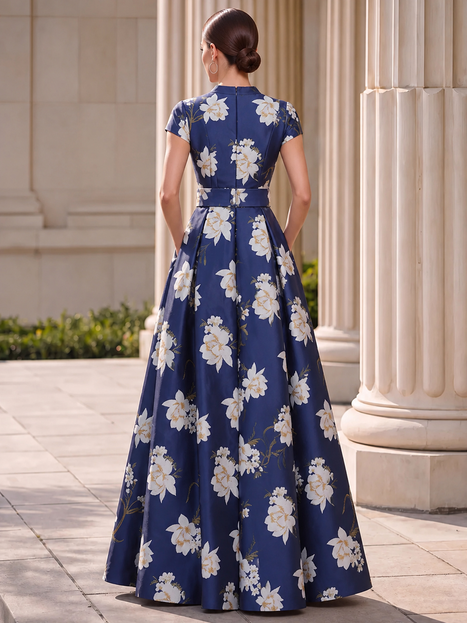 Short Sleeve Floral Print Maxi Dress With Belt