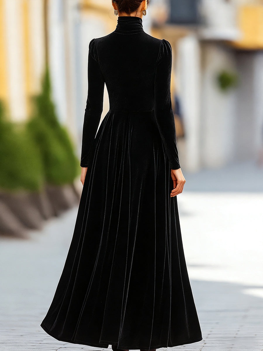 Burgundy Velvet Long-Sleeve Gown