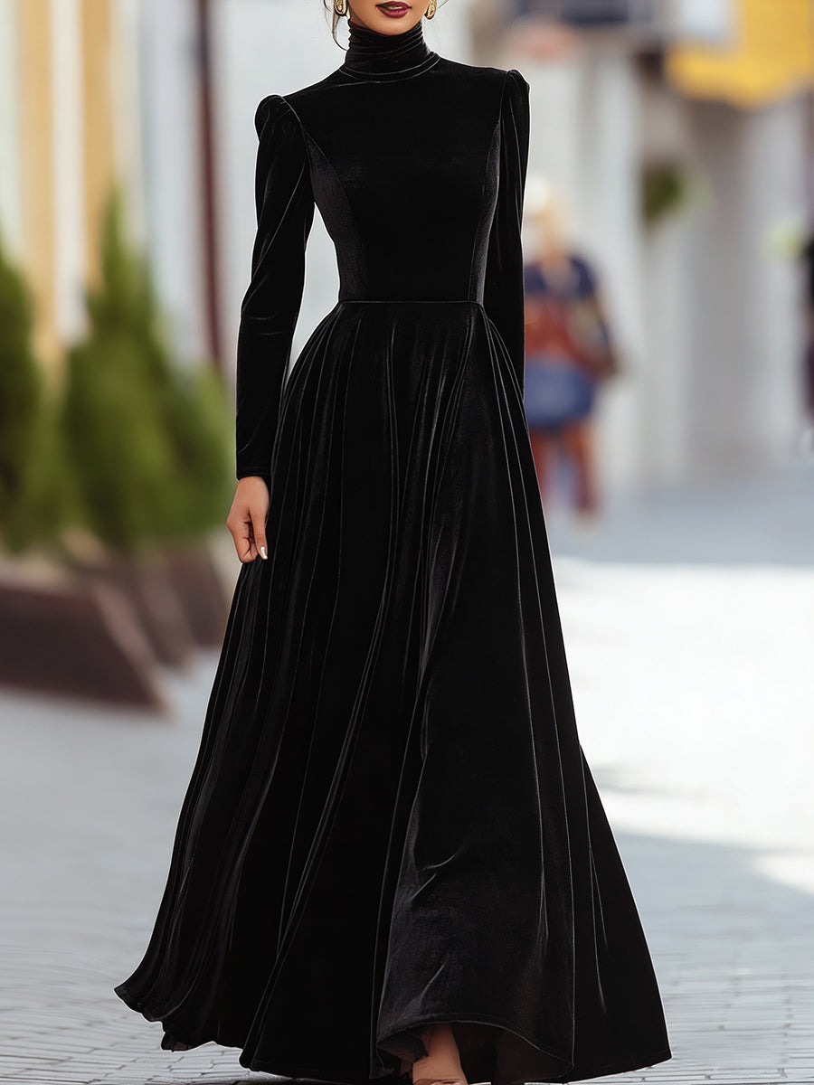 Burgundy Velvet Long-Sleeve Gown