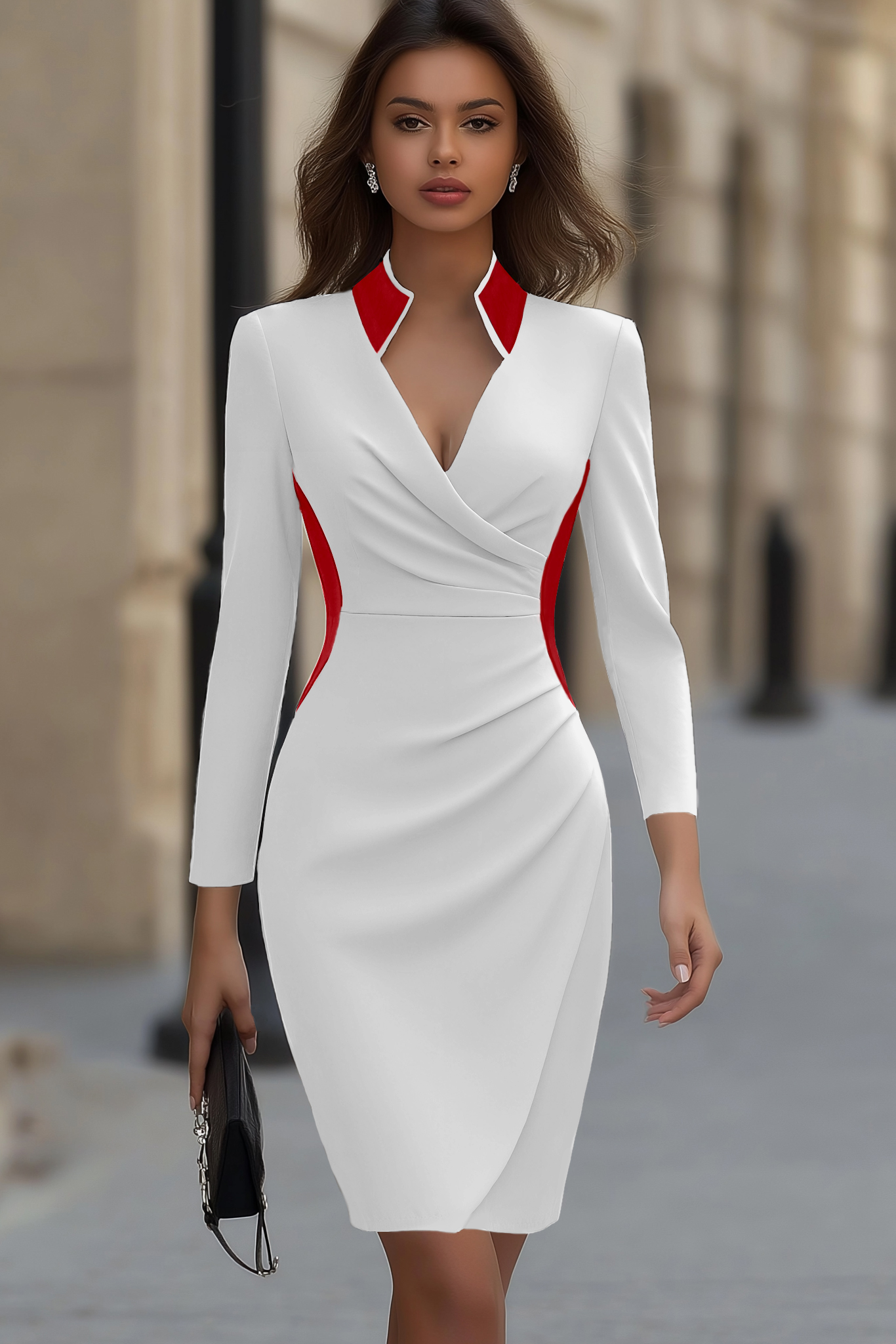 Work Dress White V Neck Mini Sheath Dress