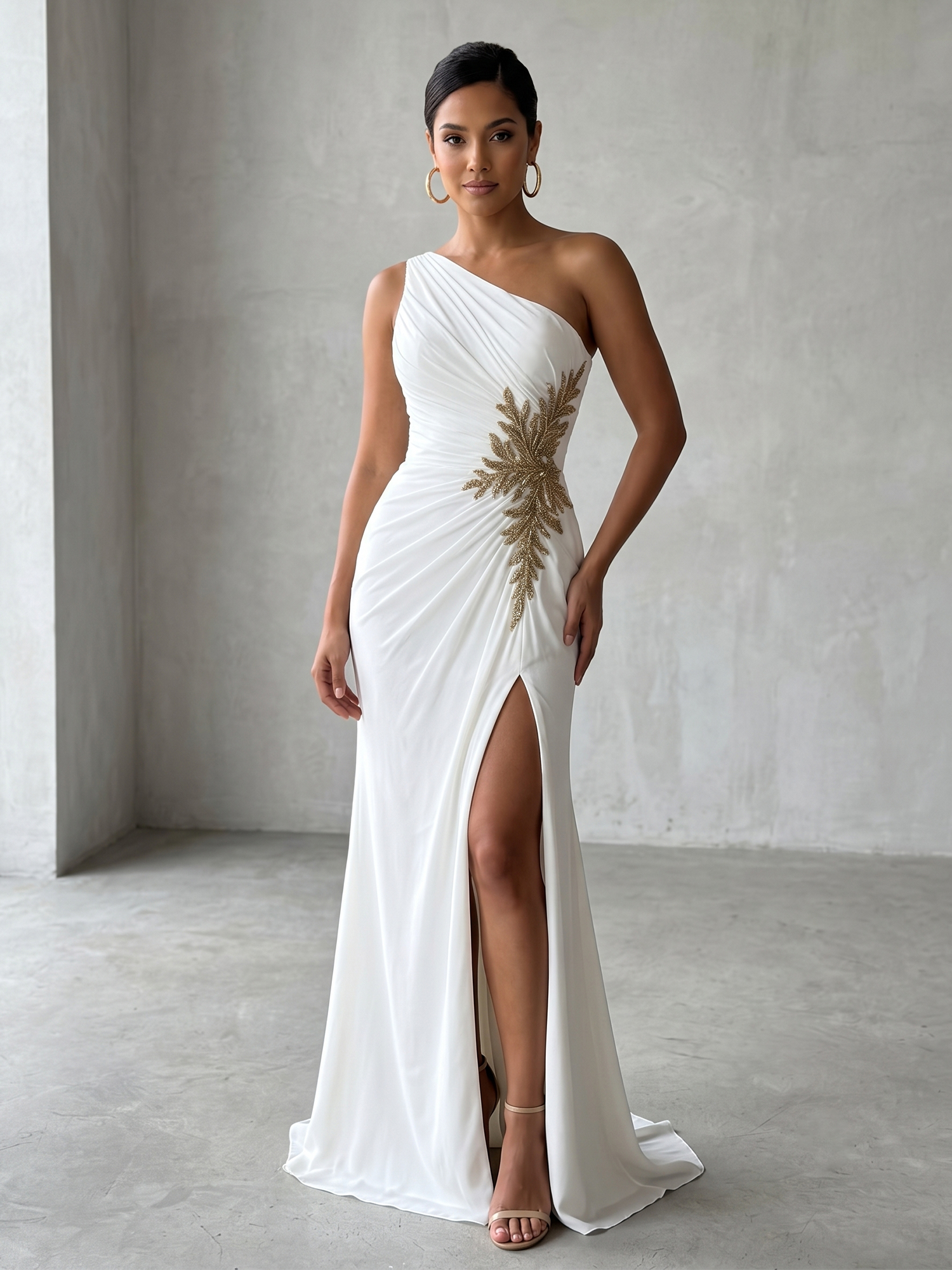 Sophisticated One-Shoulder Embellished Gown