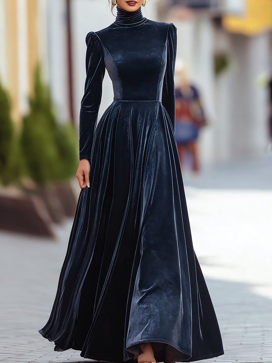 Burgundy Velvet Long-Sleeve Gown