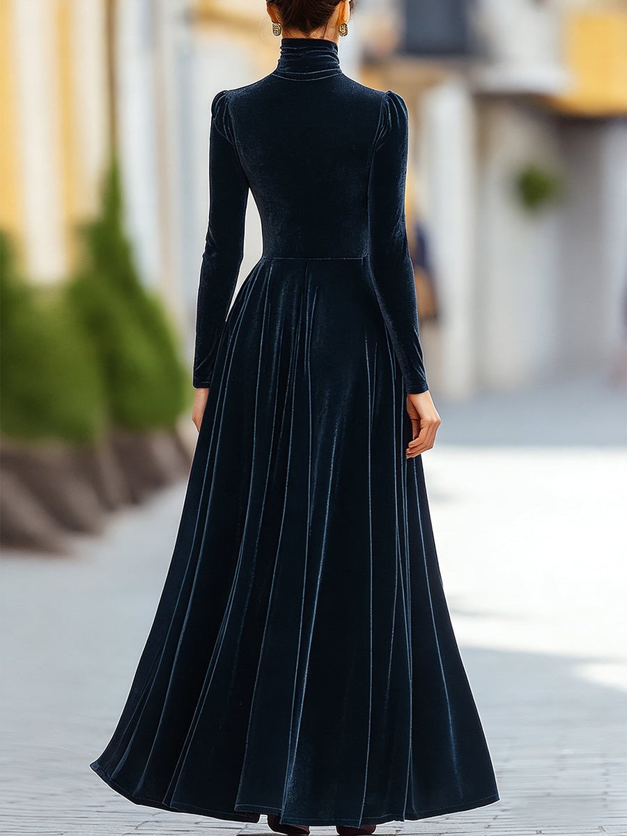 Burgundy Velvet Long-Sleeve Gown