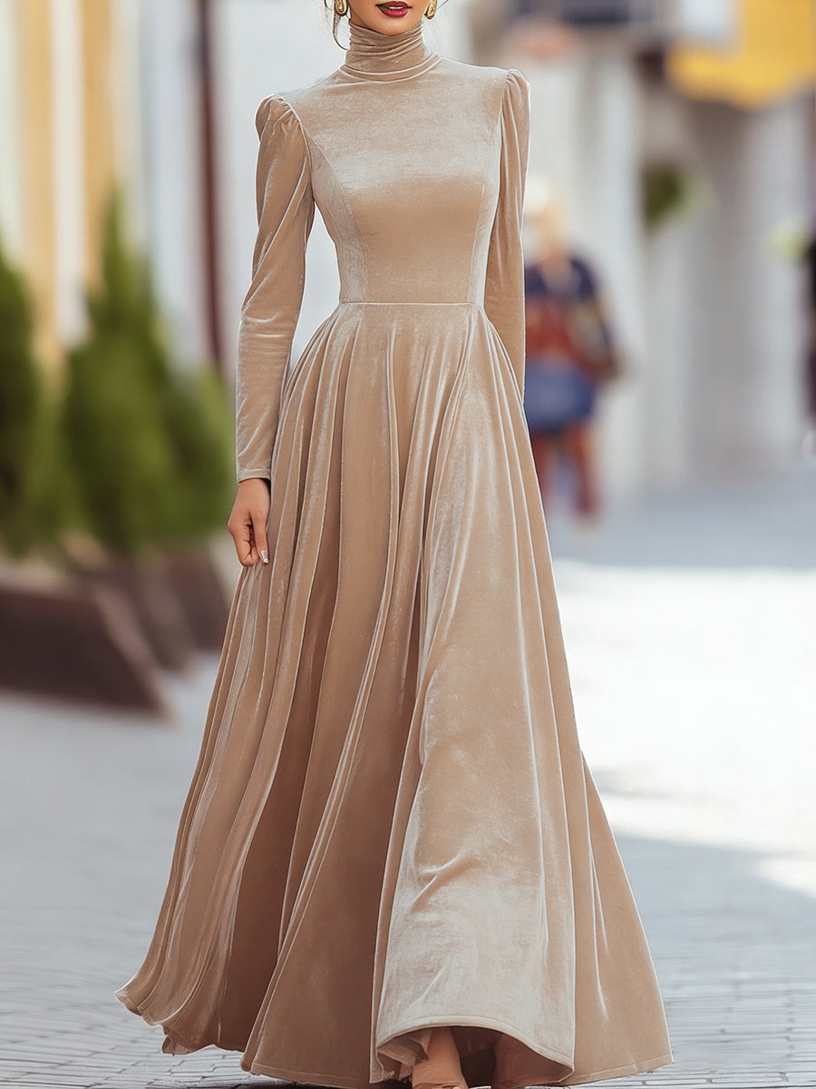 Burgundy Velvet Long-Sleeve Gown