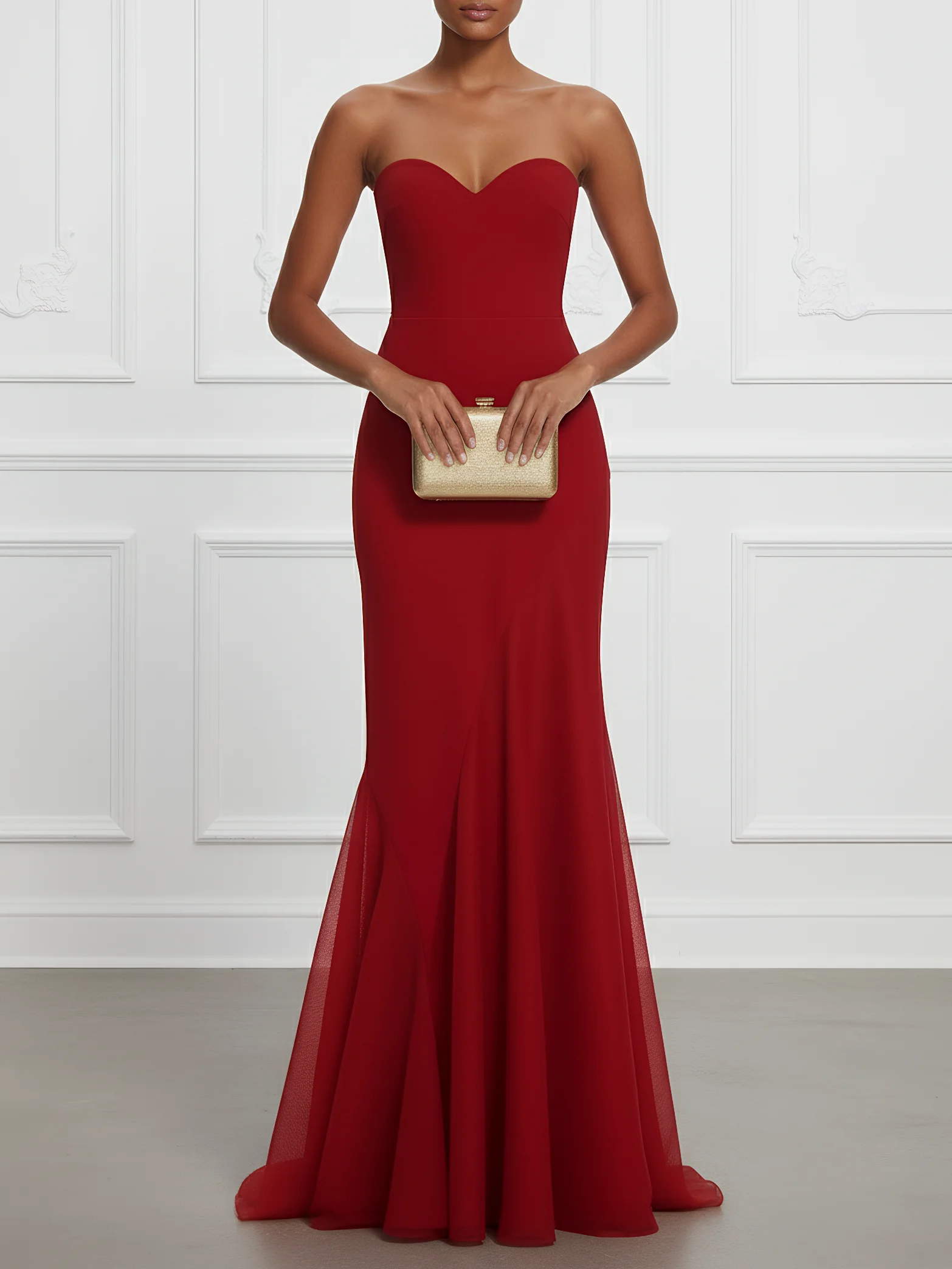 Red Split Joint Classic Strapless Sleeveless Mermaid Gown Dress