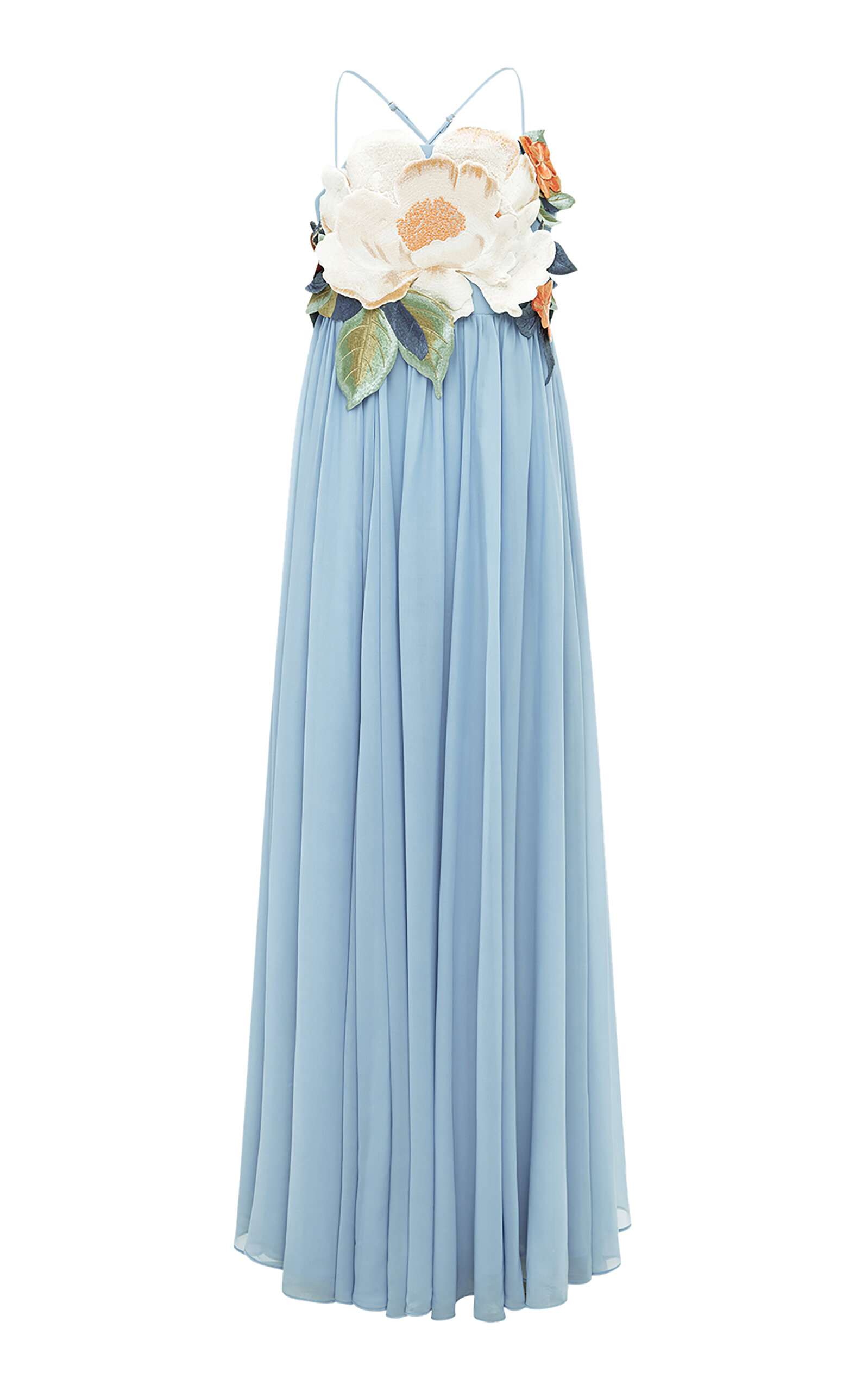 Floral-Appliquéd Georgette Maxi Dress