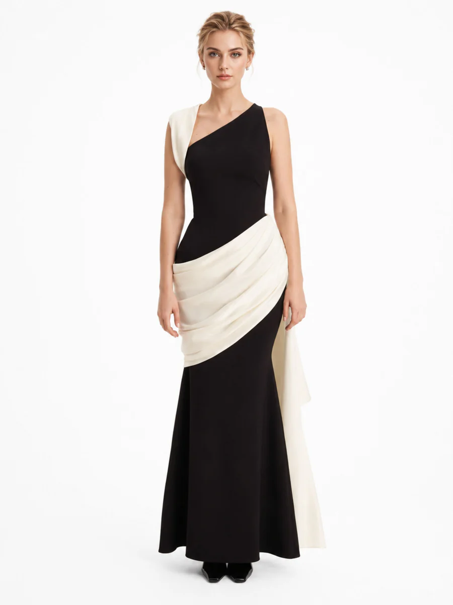 Color Block Asymmetrical Maxi Dress